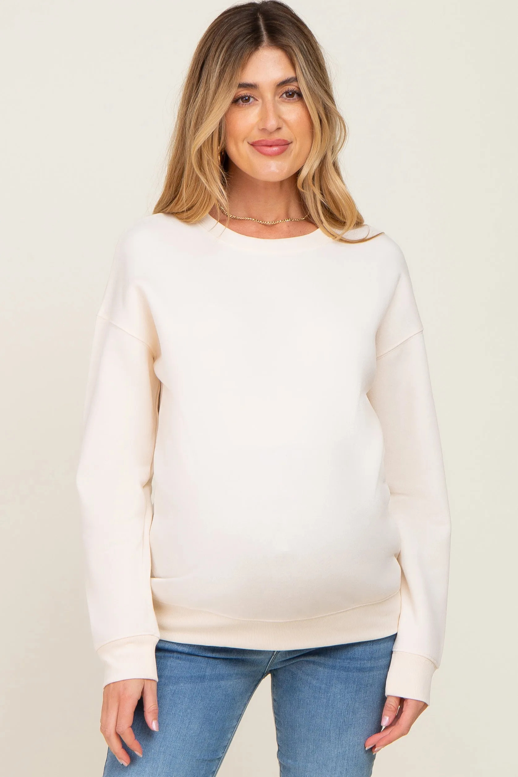 Beige Basic Maternity Sweatshirt