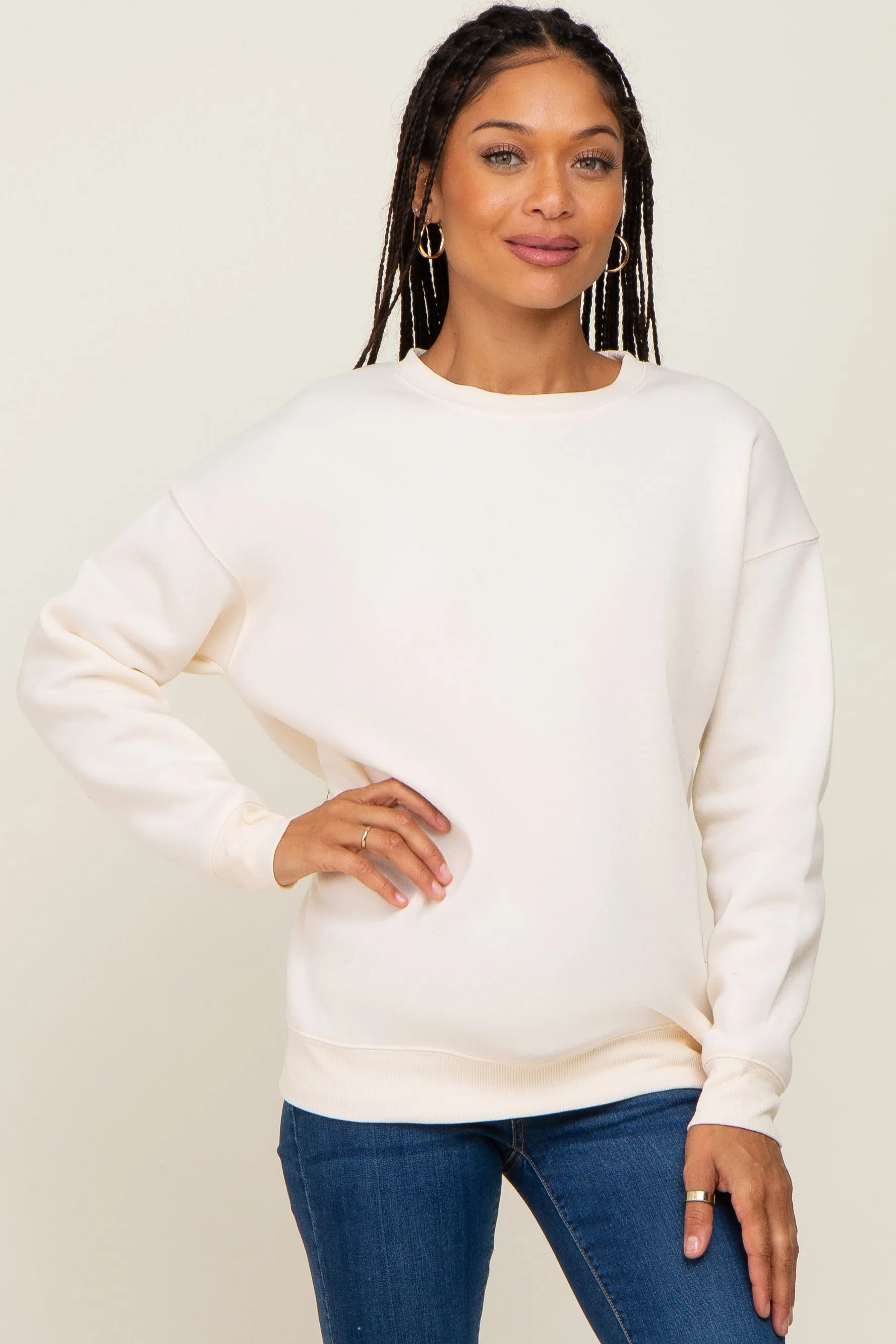 Beige Basic Maternity Sweatshirt