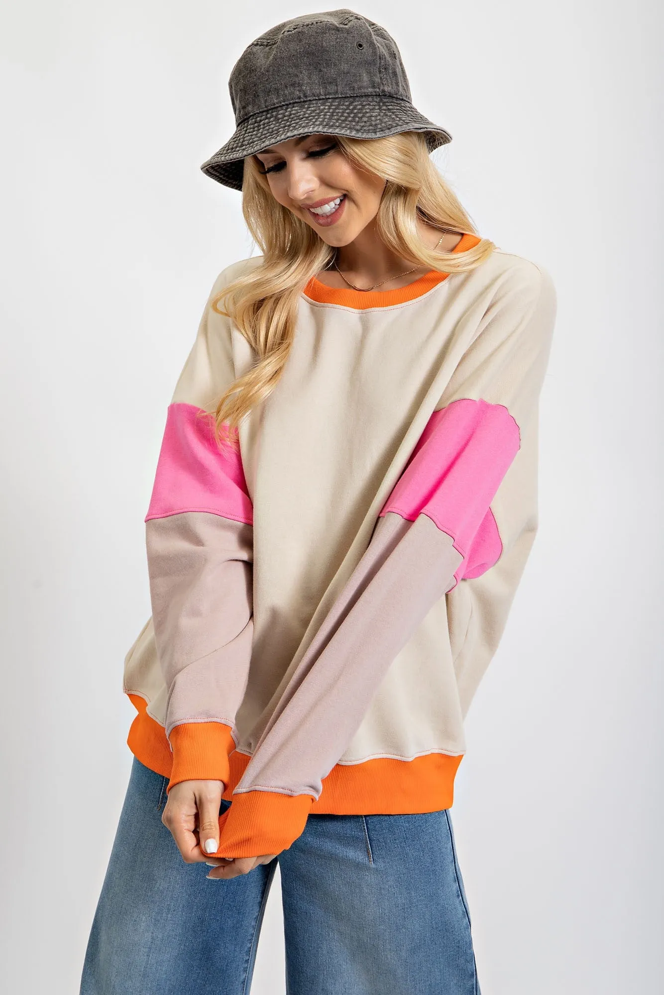 Beige Color Block Maternity Sweatshirt