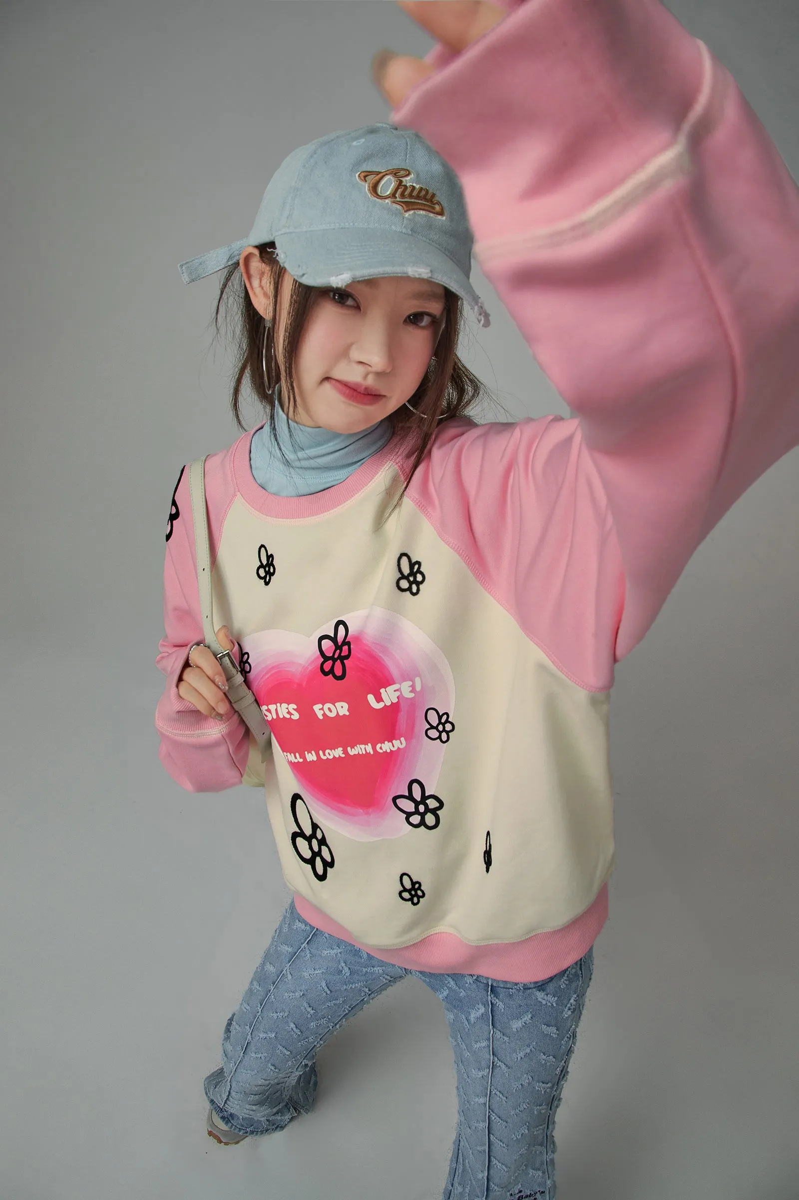 Besties For Life Flower Raglan Sweatshirt