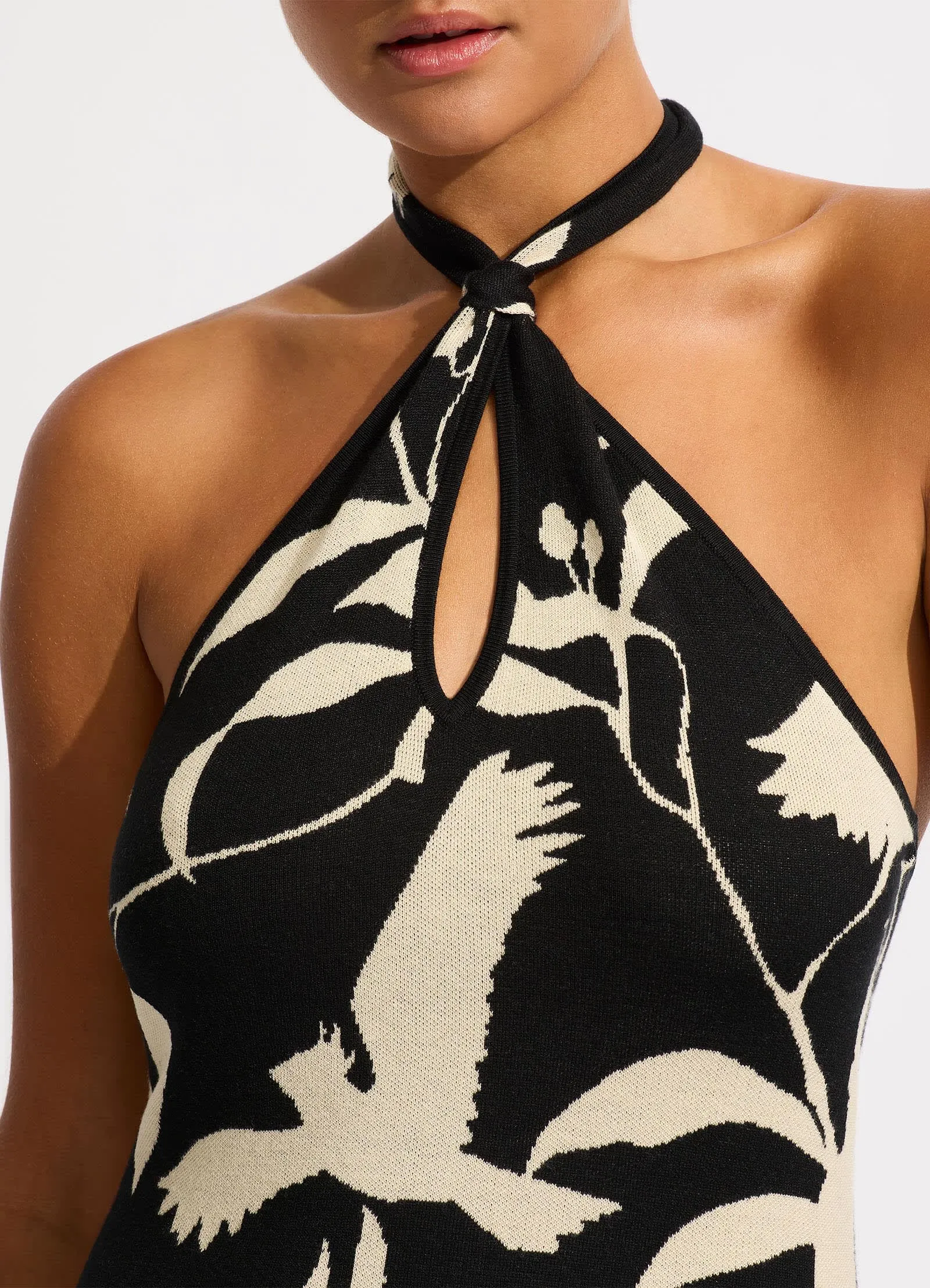 Birds of Paradise Mini Halter Dress - Black