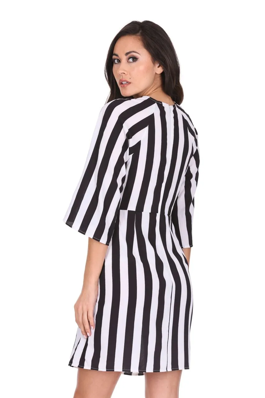 Black &amp; White Striped Tie Waist Dress