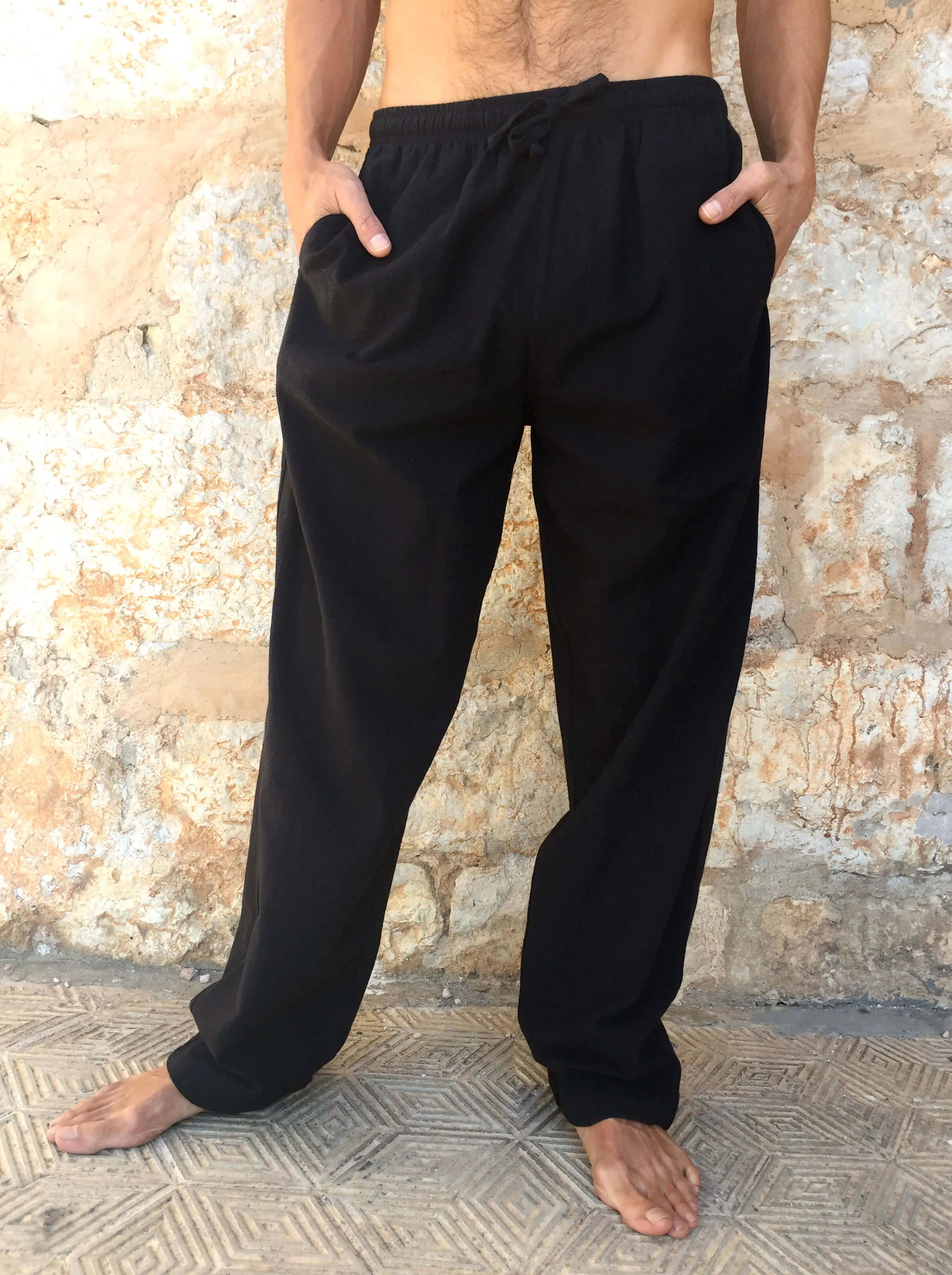 Black Cotton Drawstring Pants