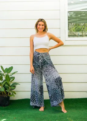 Black Fun Peacock Palazzo Wrap Pants