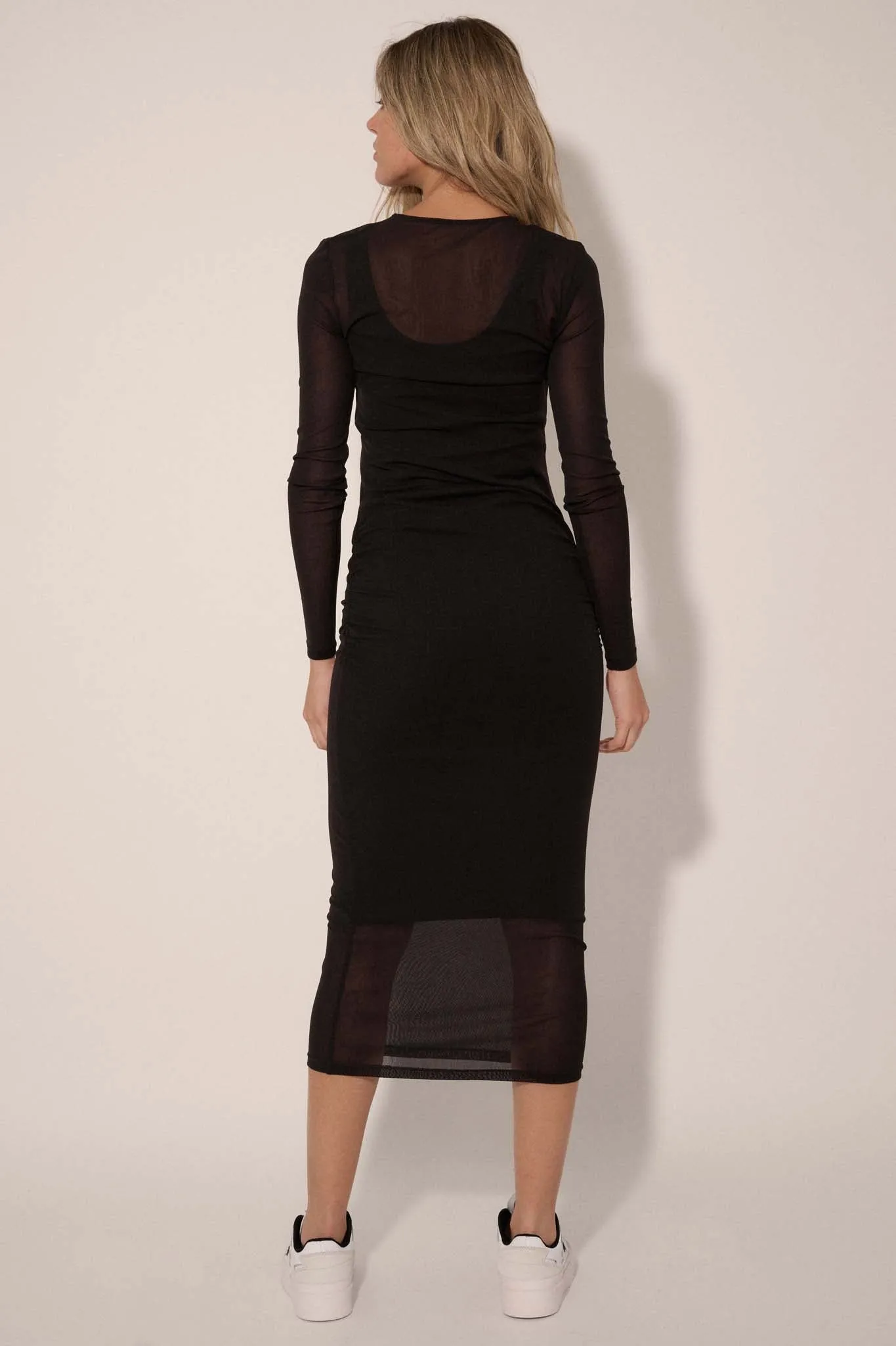 Black Magic Layered Mesh Bodycon Midi Dress