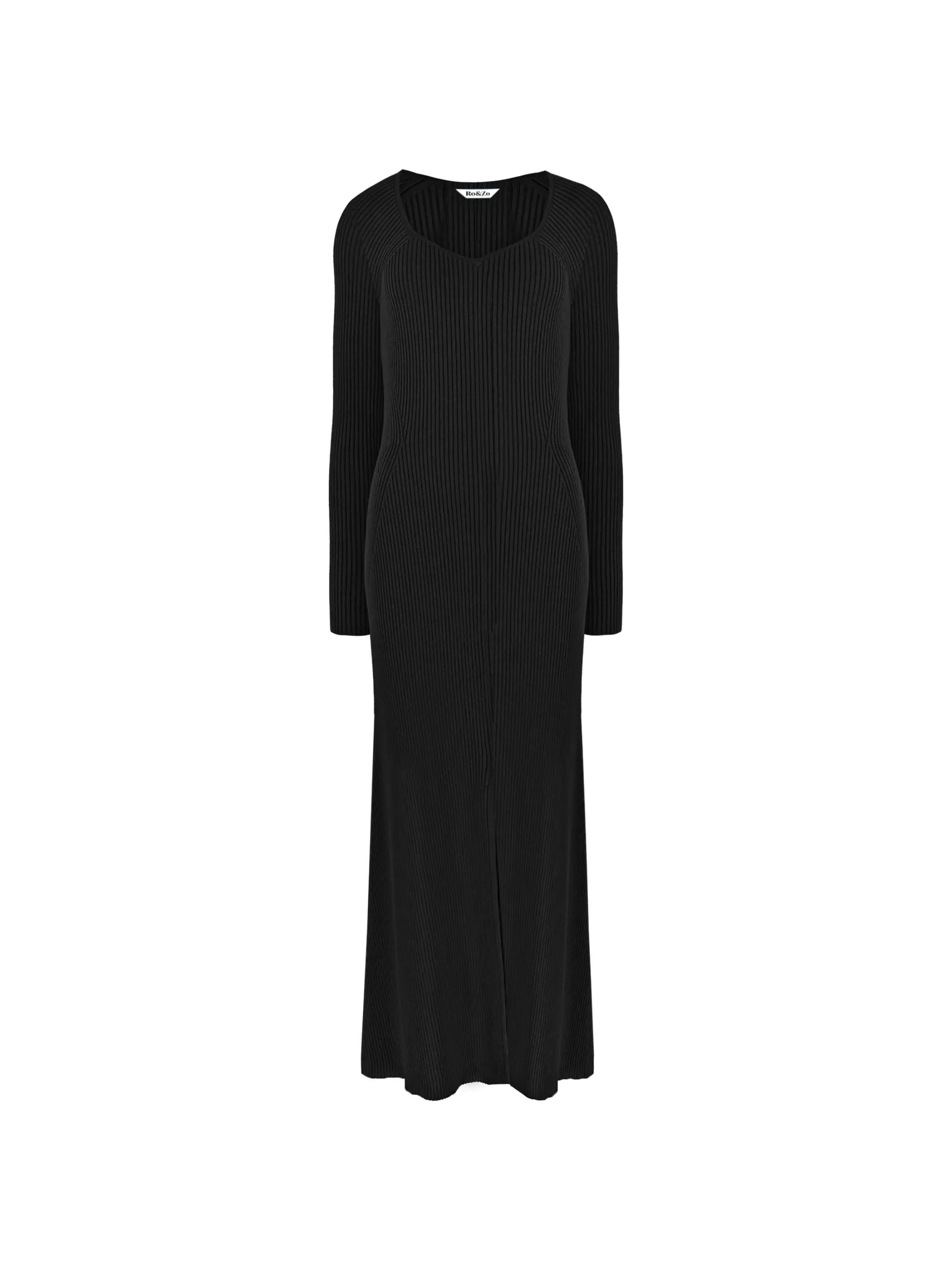 Black Rib Knit Sweetheart Neckline Midi Dress