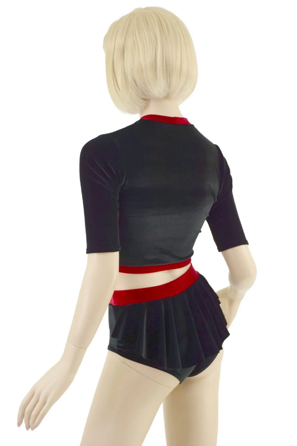 Black Velvet Ruffle Rump Shorts & Top Set