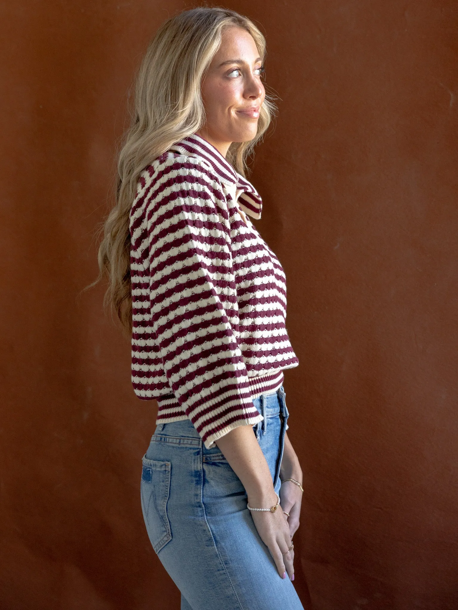 Blaire Striped Sweater Wine