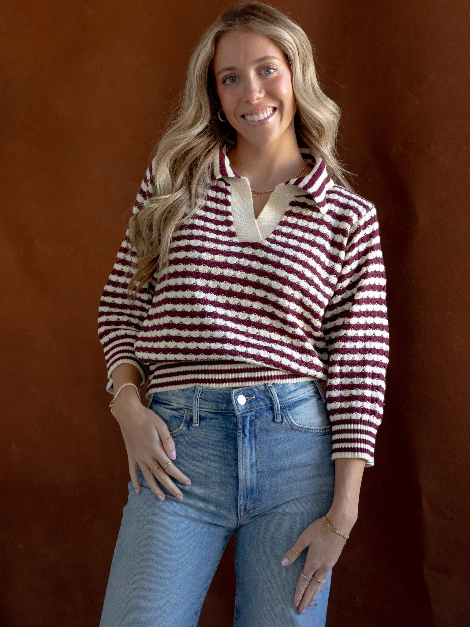 Blaire Striped Sweater Wine