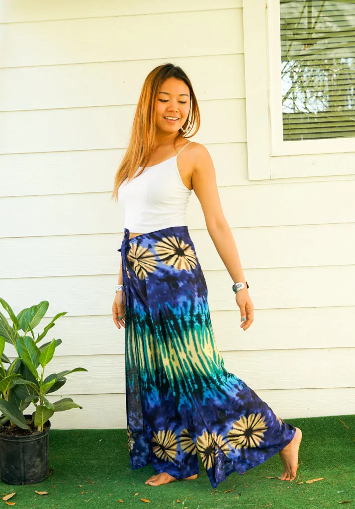 Blue Dyed Palazzo Wrap Pants