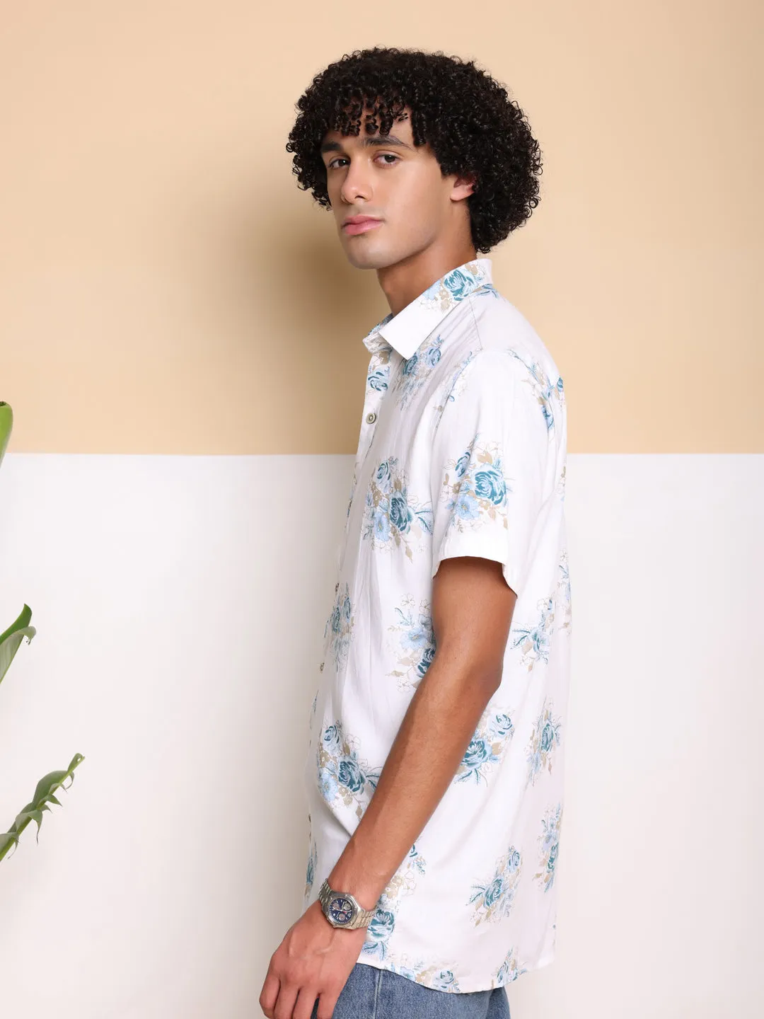 Blue Half Casual Printed Cotton Shirt Regular Fit For Man