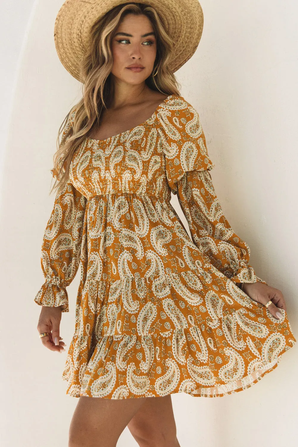 Boho Paisley Long Sleeve Floral Dress