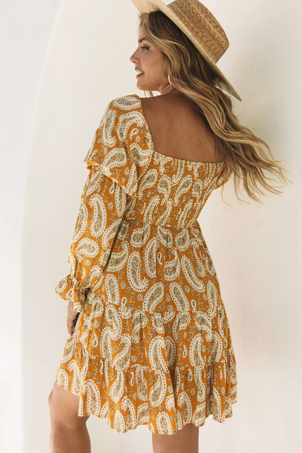 Boho Paisley Long Sleeve Floral Dress