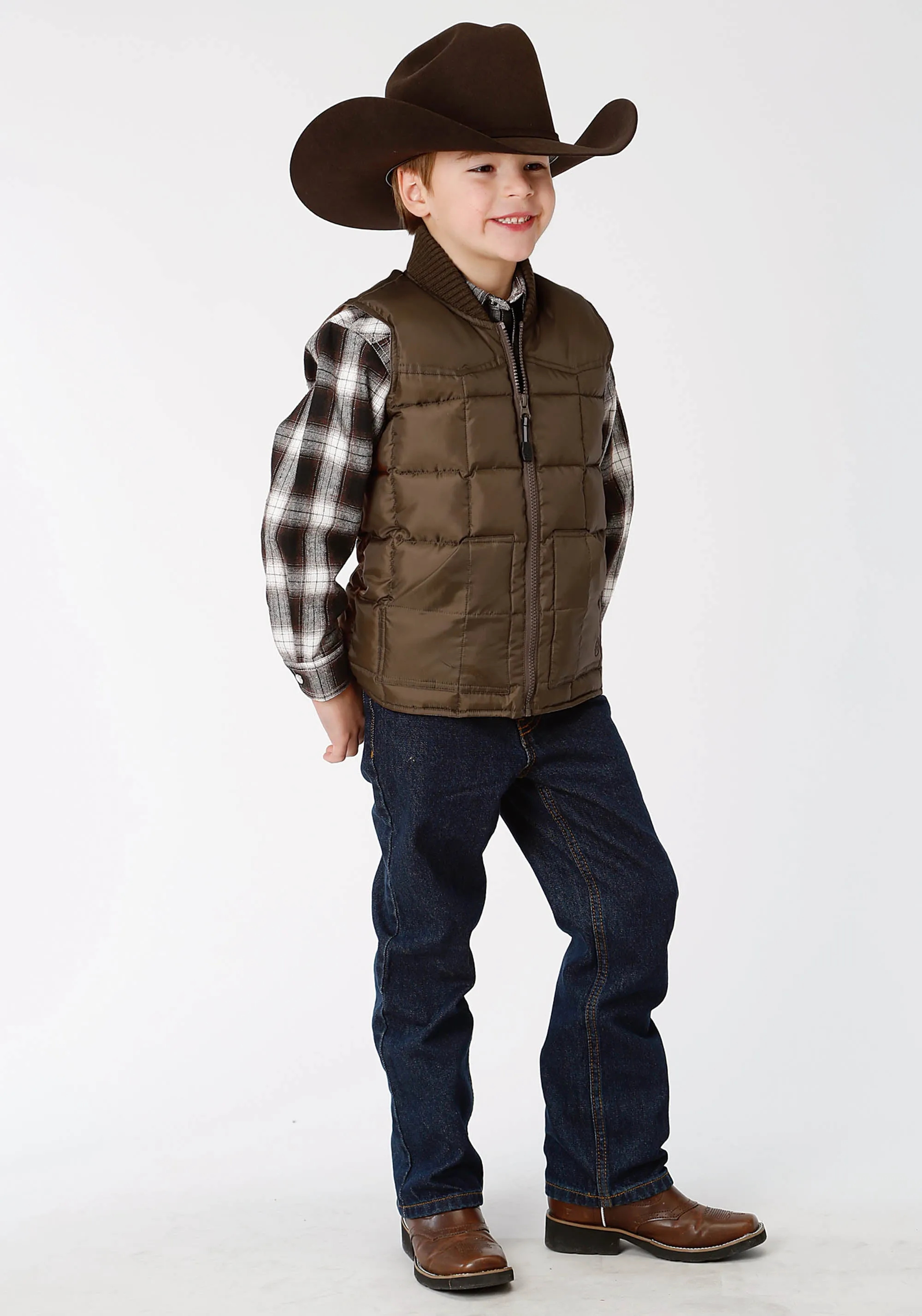 Boy's Roper Brown Poly Filled Vest