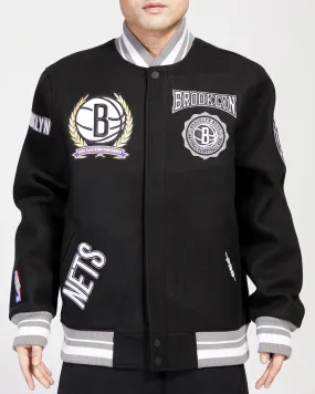 BROOKLYN NETS CREST EMBLEM RIB WOOL VARSITY JACKET (BLACK)