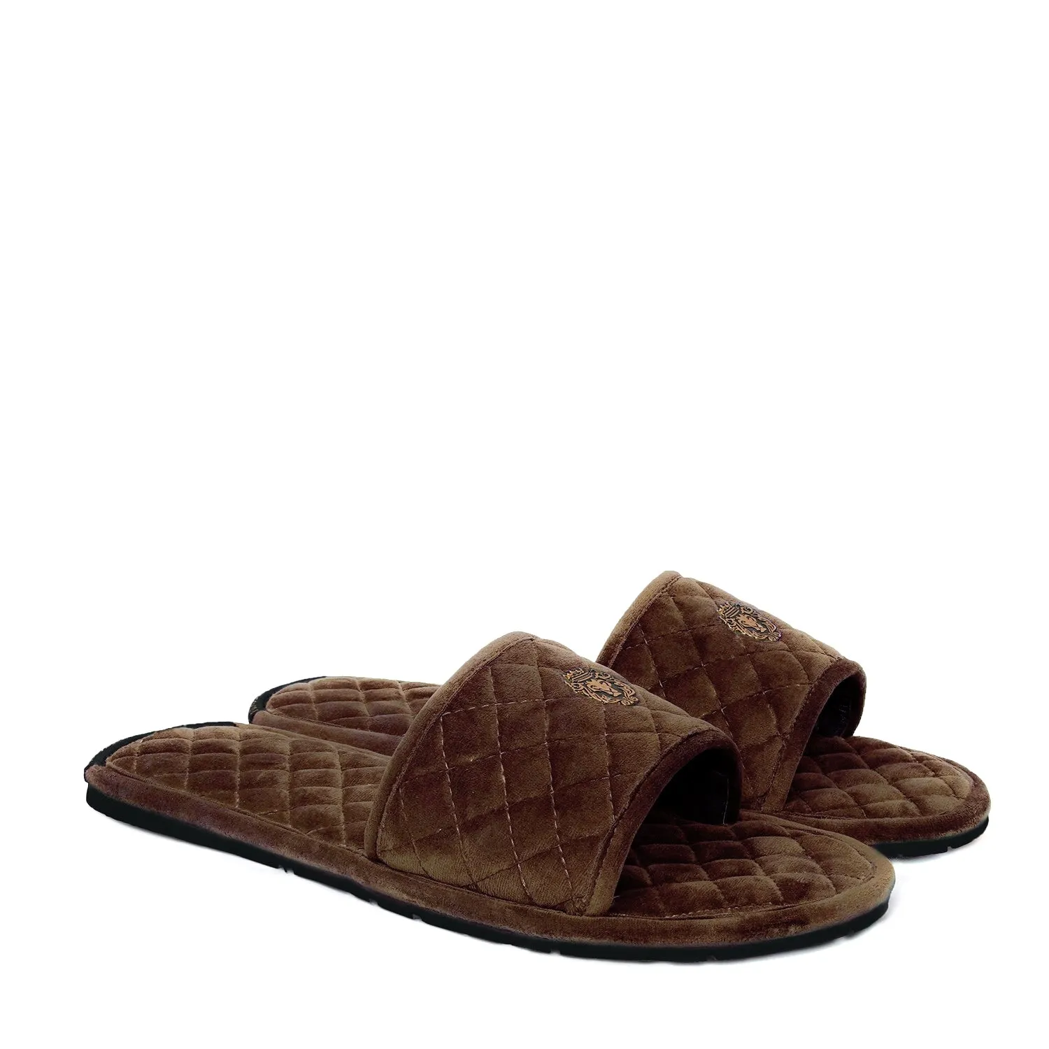 Brown Italian Velvet Slide-in Slippers