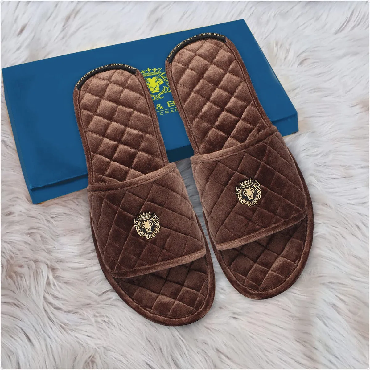 Brown Italian Velvet Slide-in Slippers