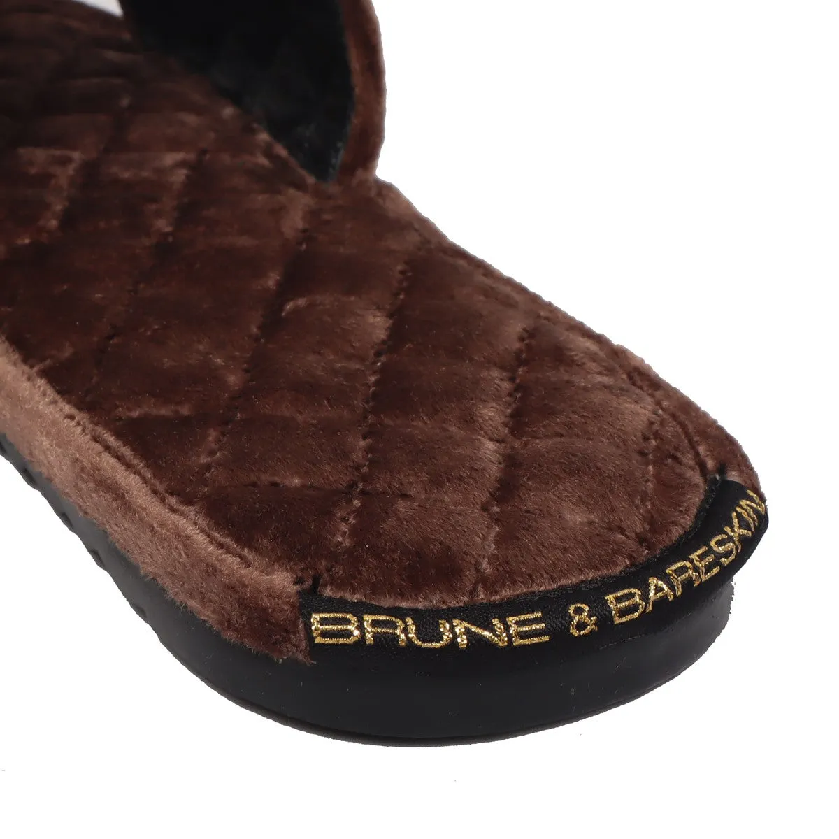 Brown Italian Velvet Slide-in Slippers