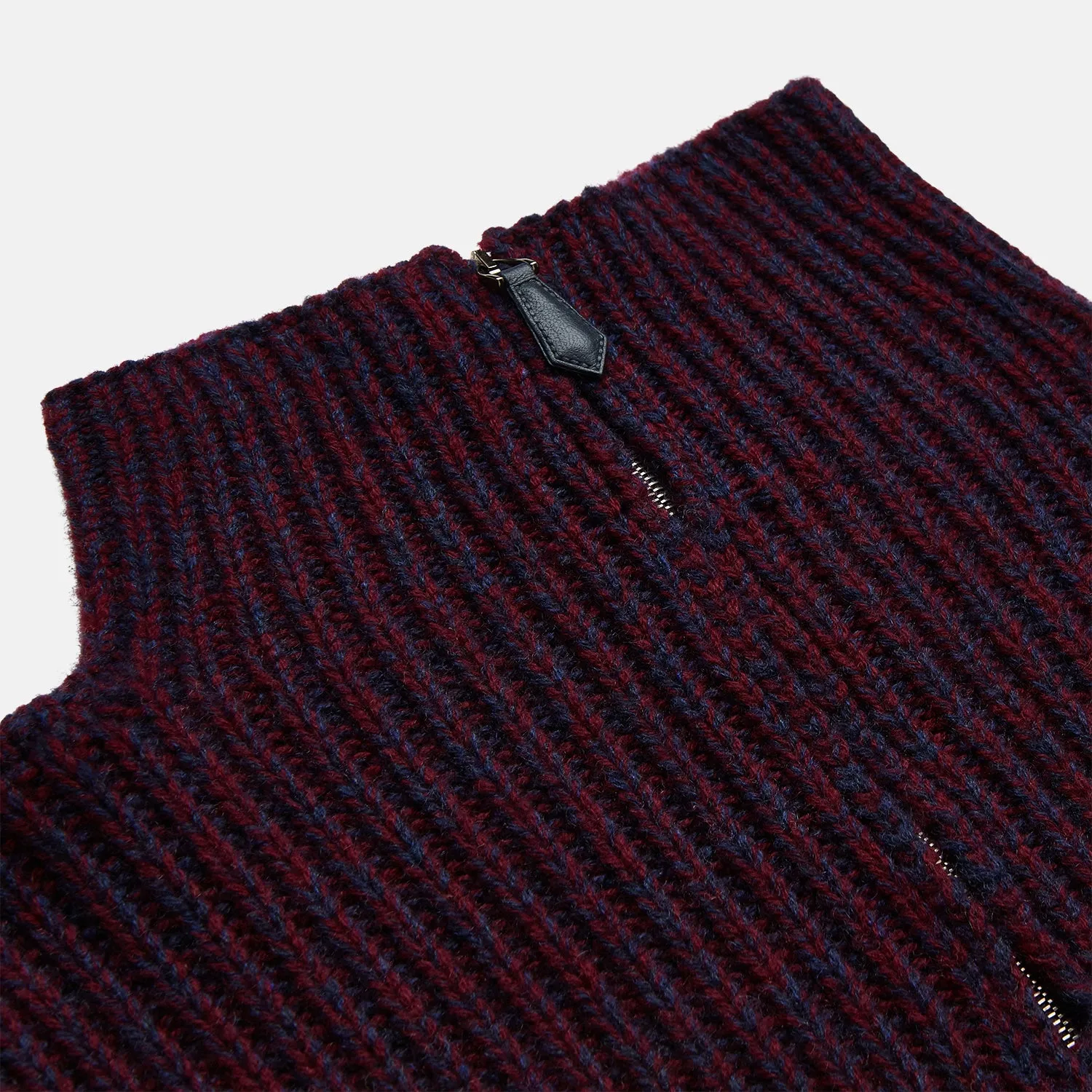 Burgundy Mullion Half Zip Rib Cashmere Jumper