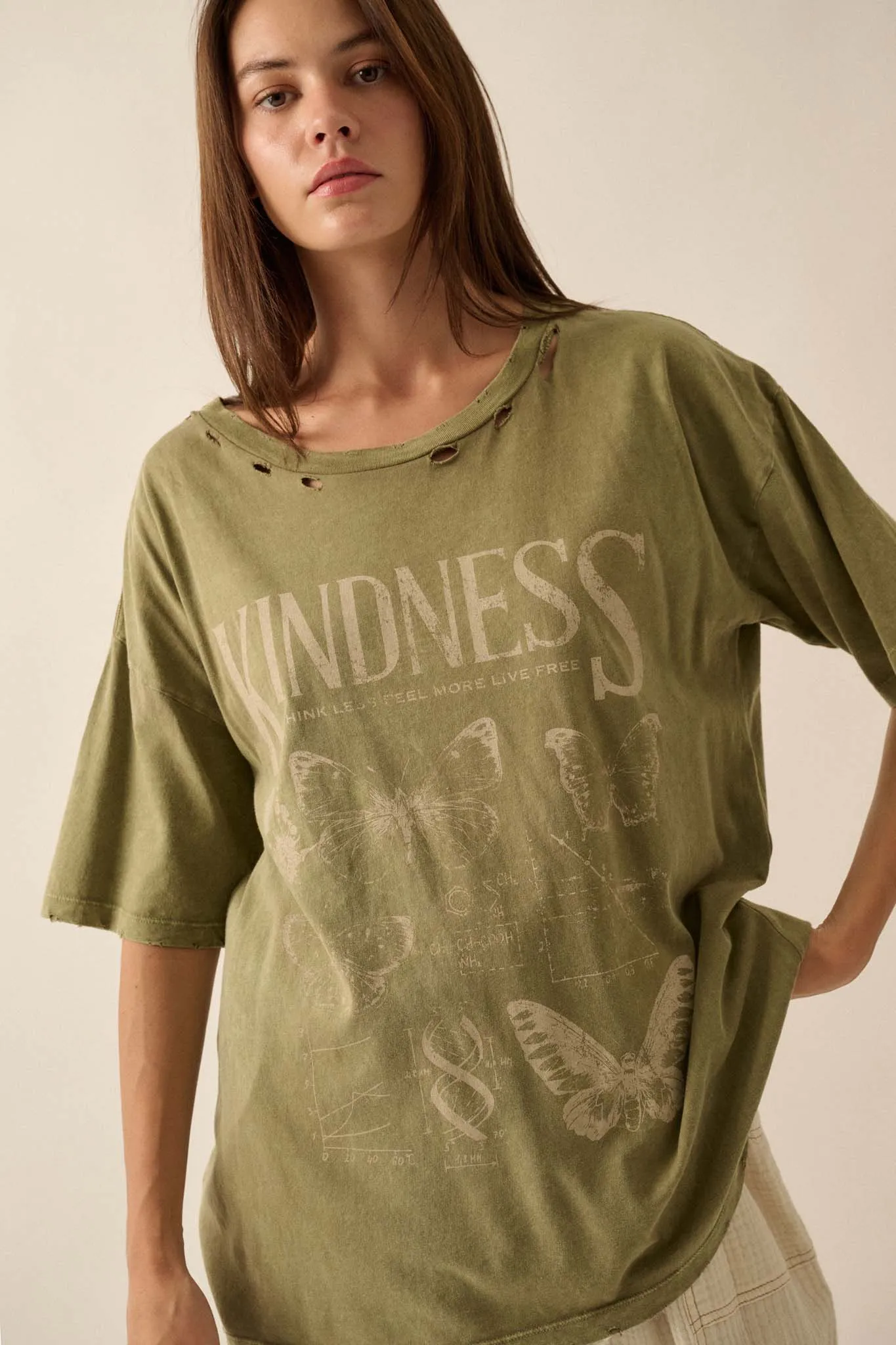 Butterfly Kindness Distressed Oversize Graphic Tee