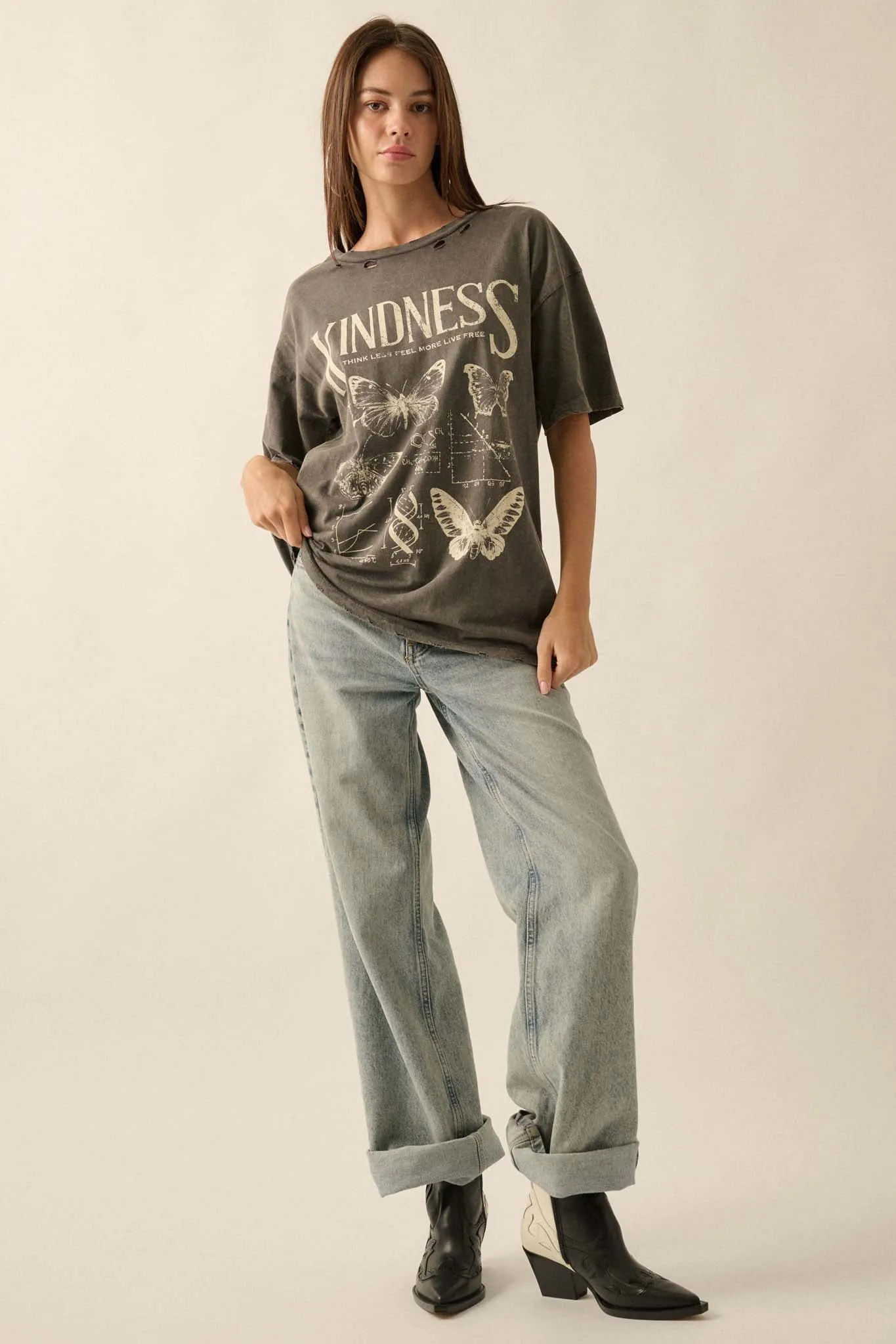 Butterfly Kindness Distressed Oversize Graphic Tee