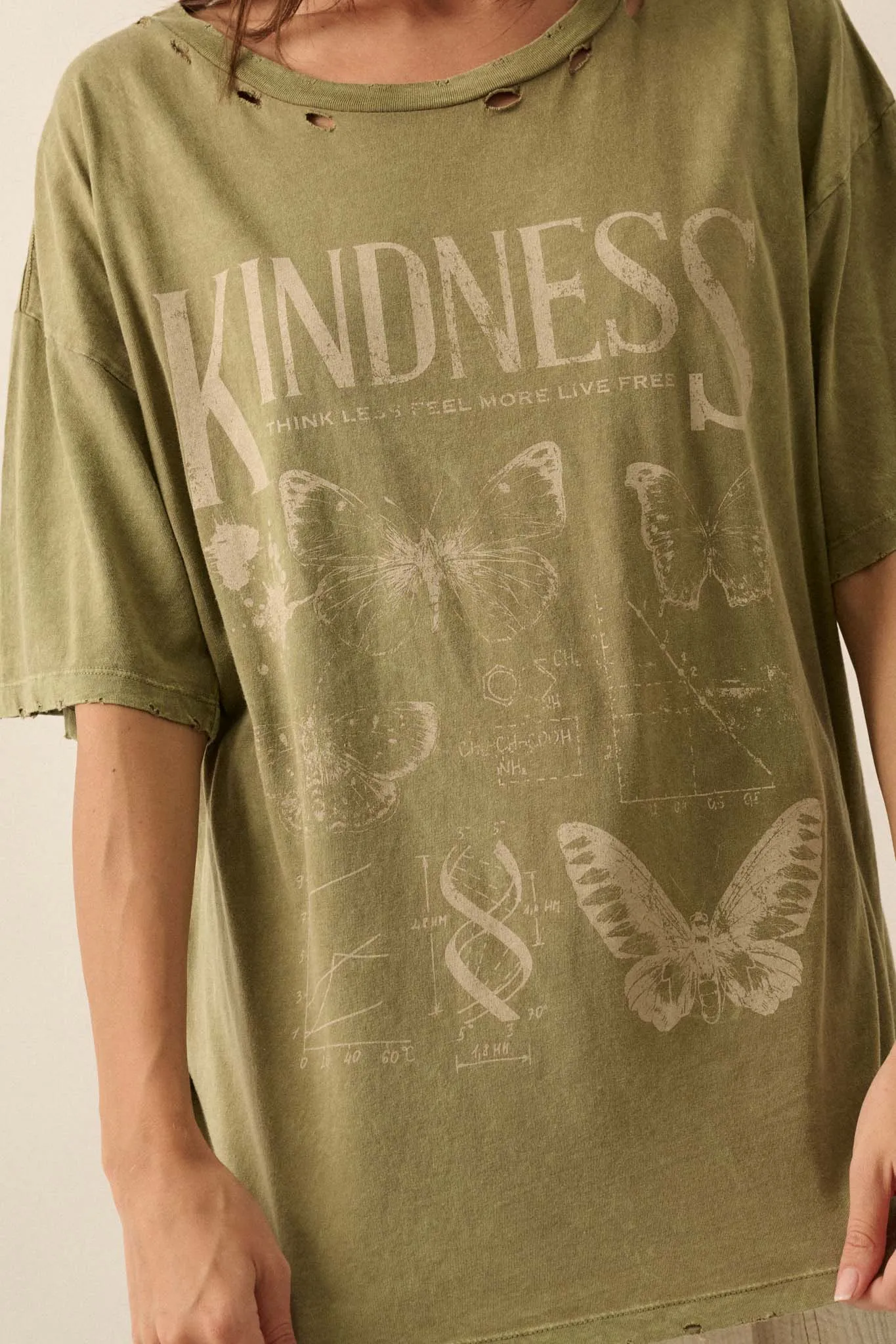 Butterfly Kindness Distressed Oversize Graphic Tee