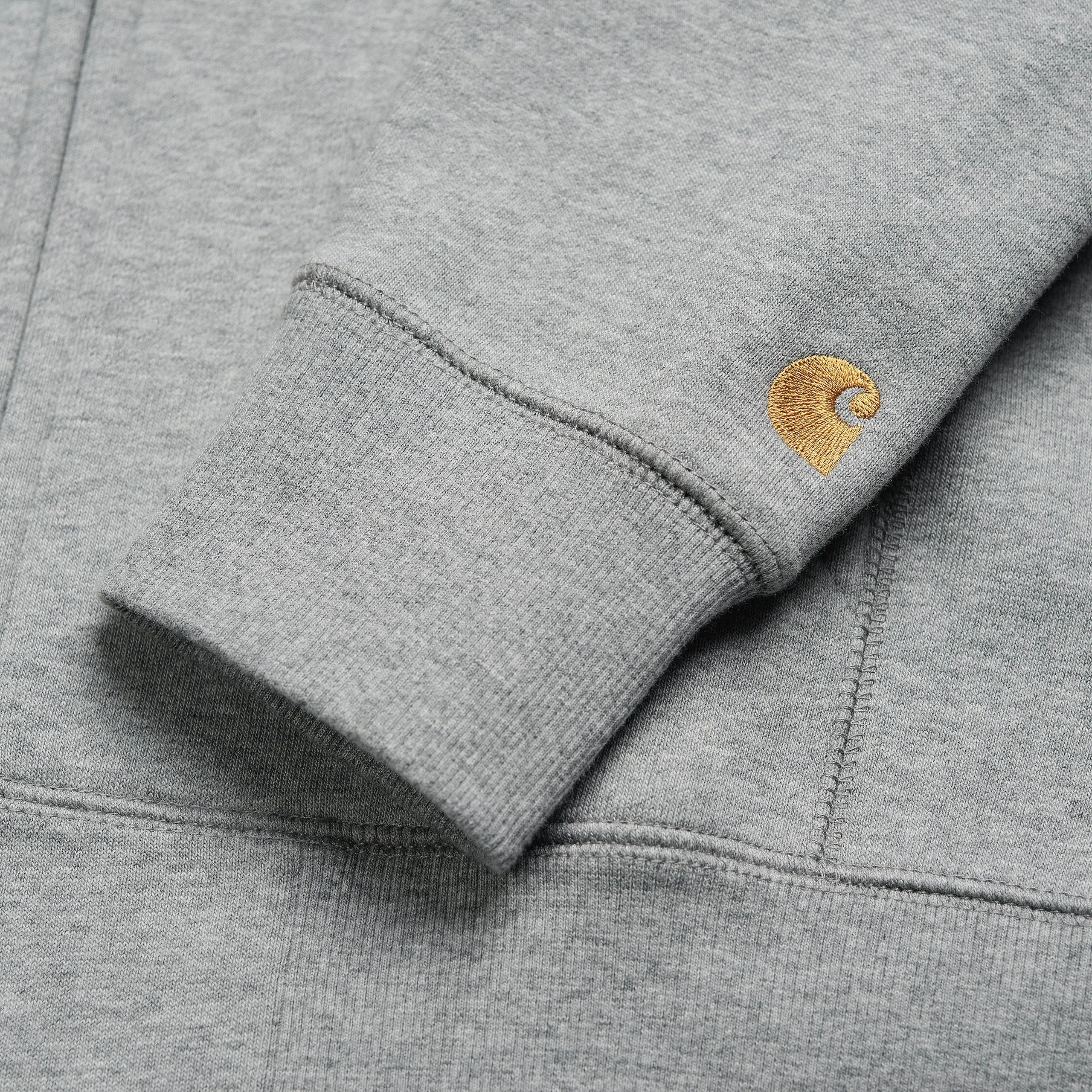 Carhartt WIP - Chase Zip Up Hooded Sweatshirt- Grey Heather / Gold