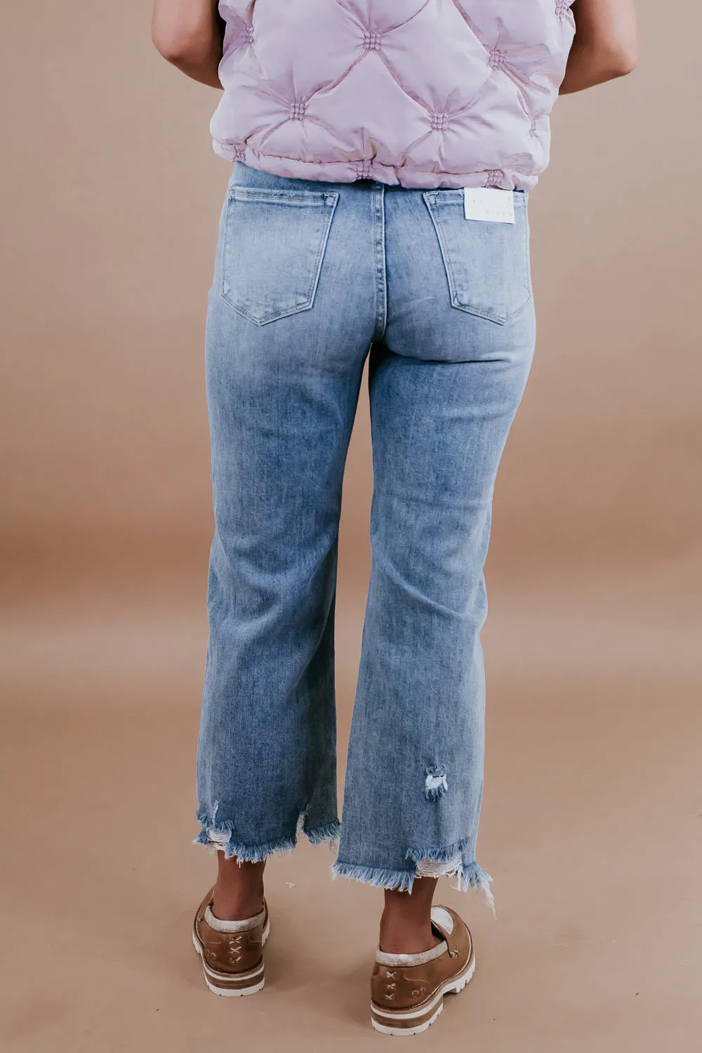 Casey Cropped High Waisted Straight Leg Jeans, Light Wash RISEN