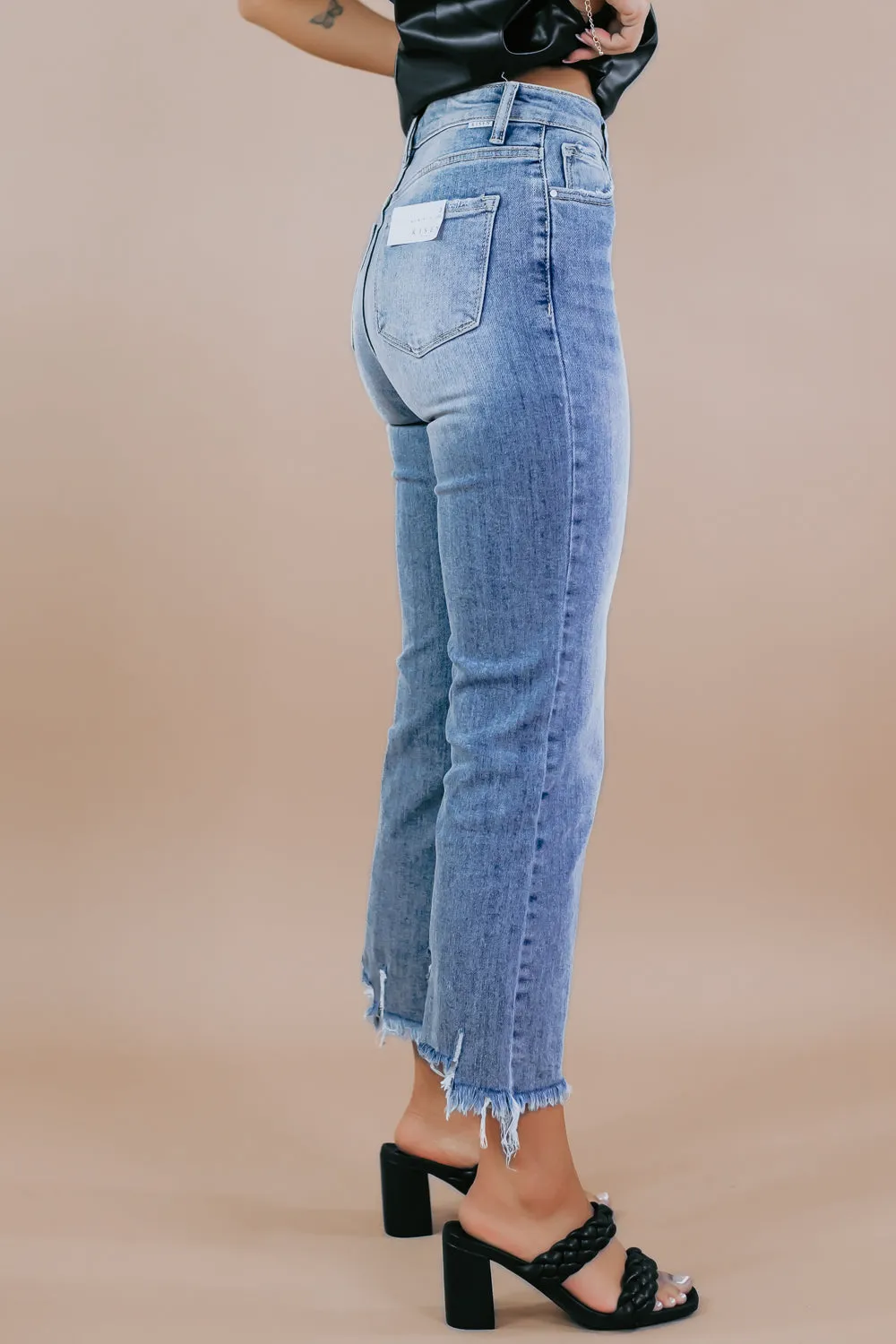 Casey Cropped High Waisted Straight Leg Jeans, Light Wash RISEN