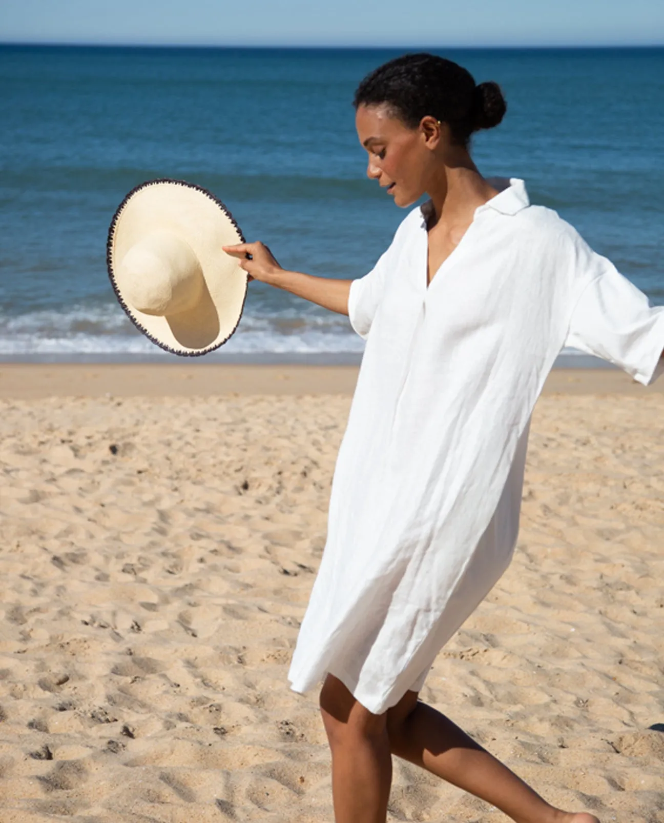 Cecily-May Organic Cotton and Linen Dress In White