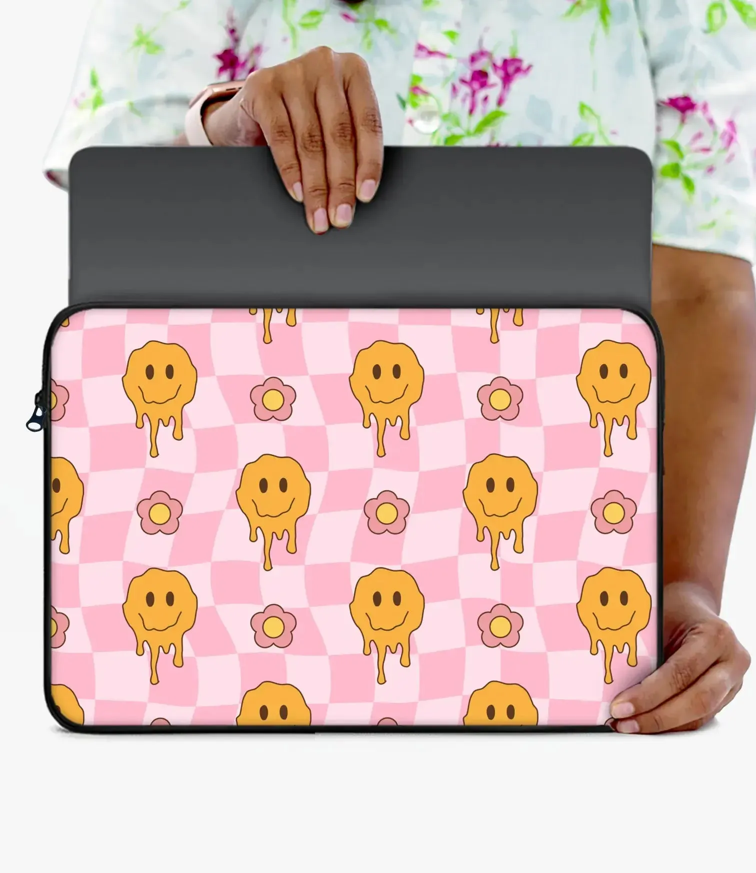 Checkered Melting Smiley Laptop Sleeve