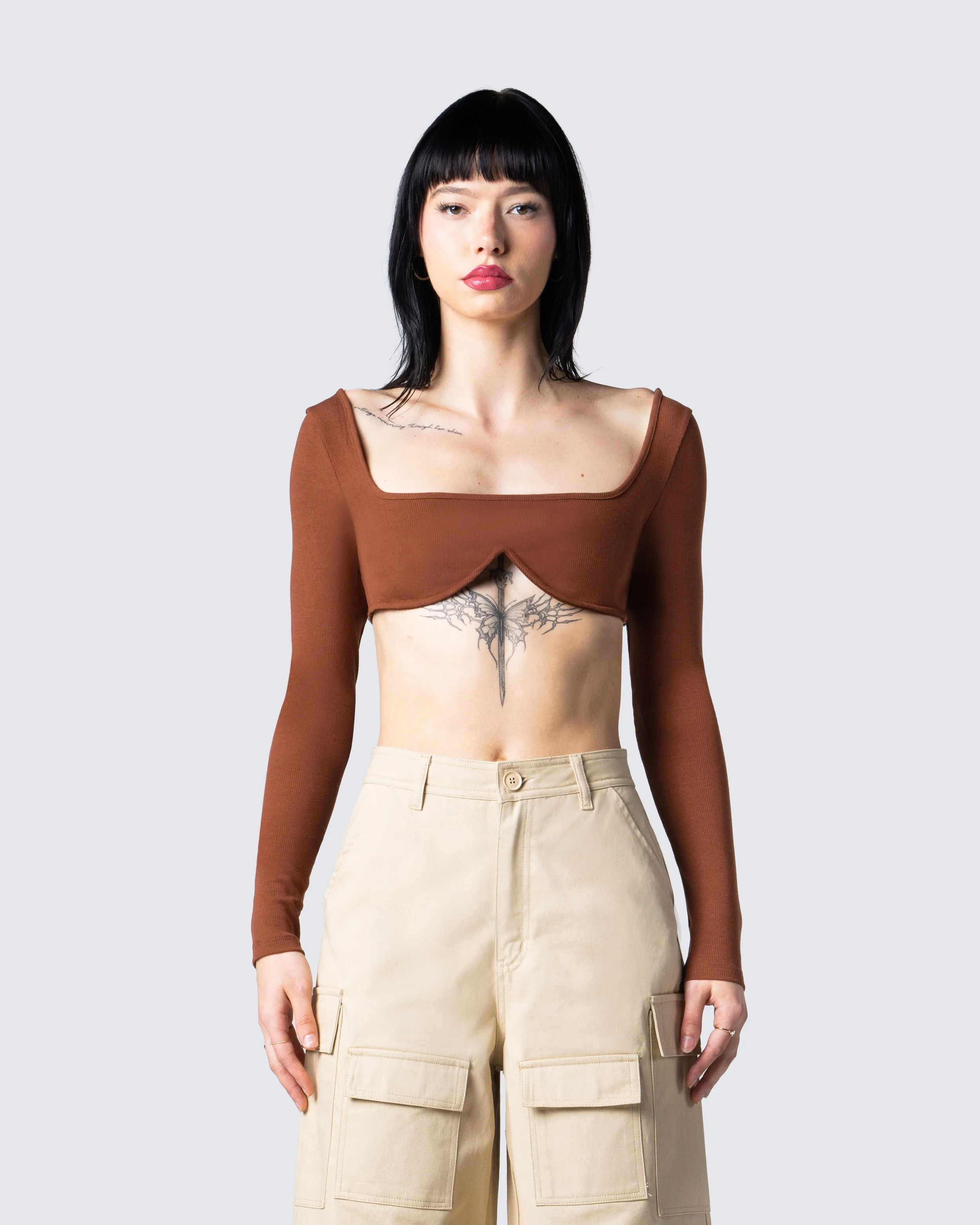 Ciel Brown Square Neck Top