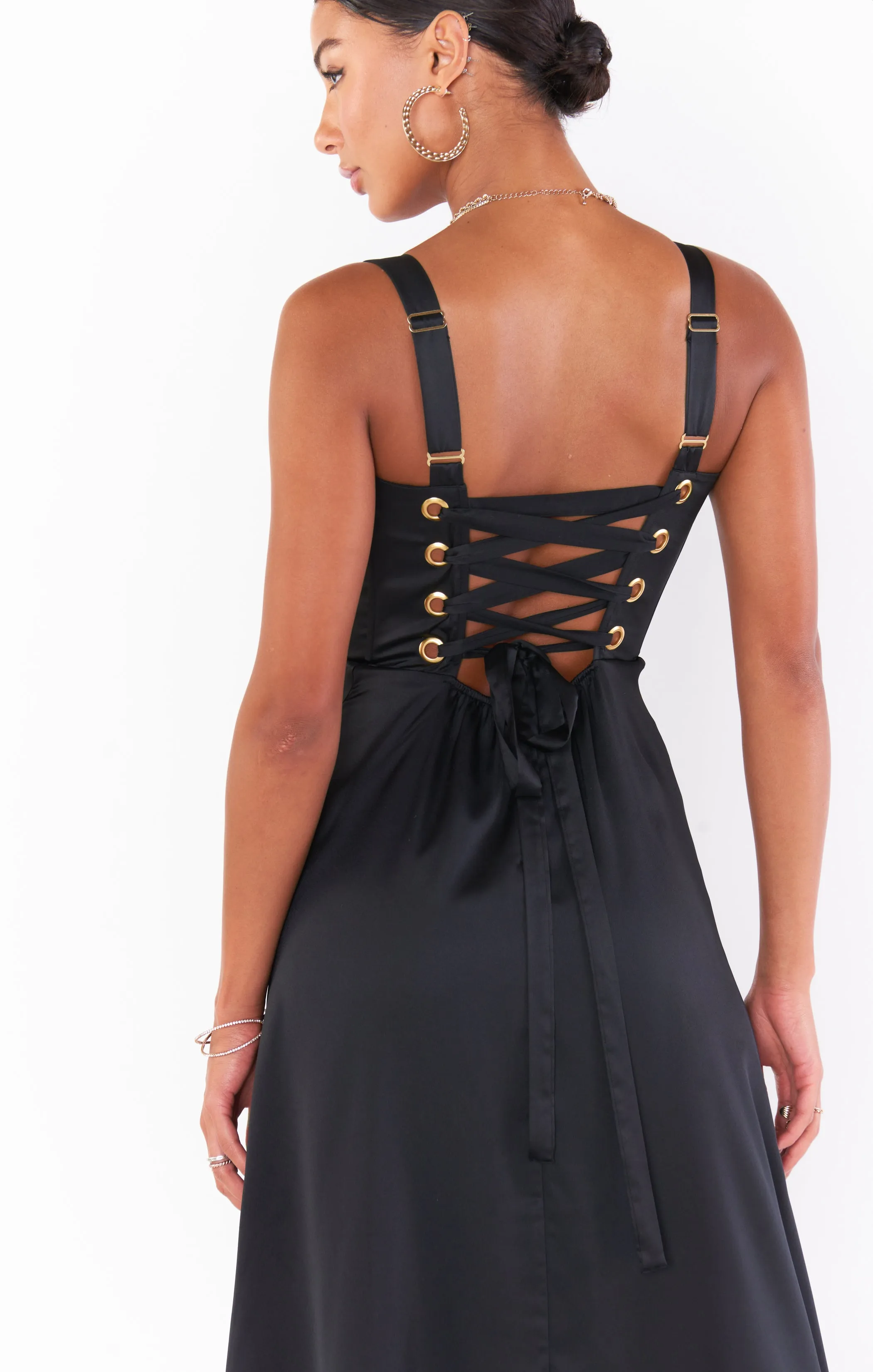 Clarissa Corset Dress ~ Black Luxe Satin