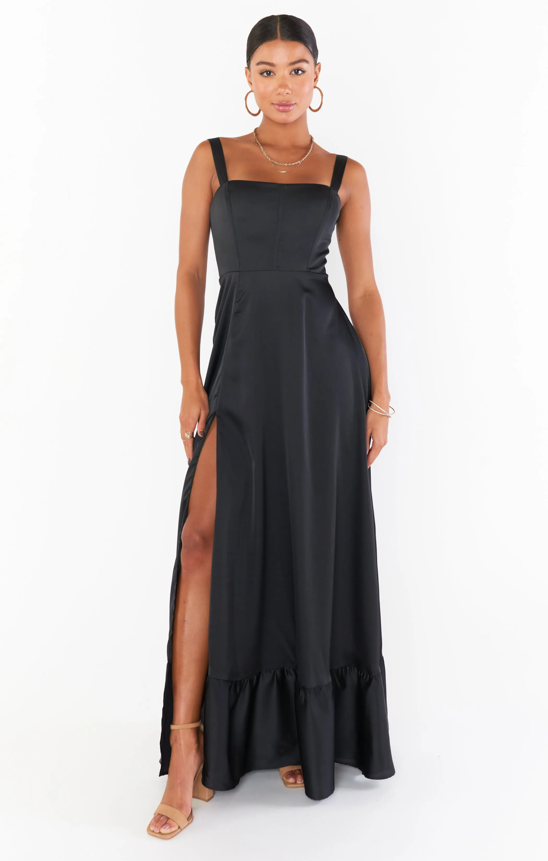 Clarissa Corset Dress ~ Black Luxe Satin