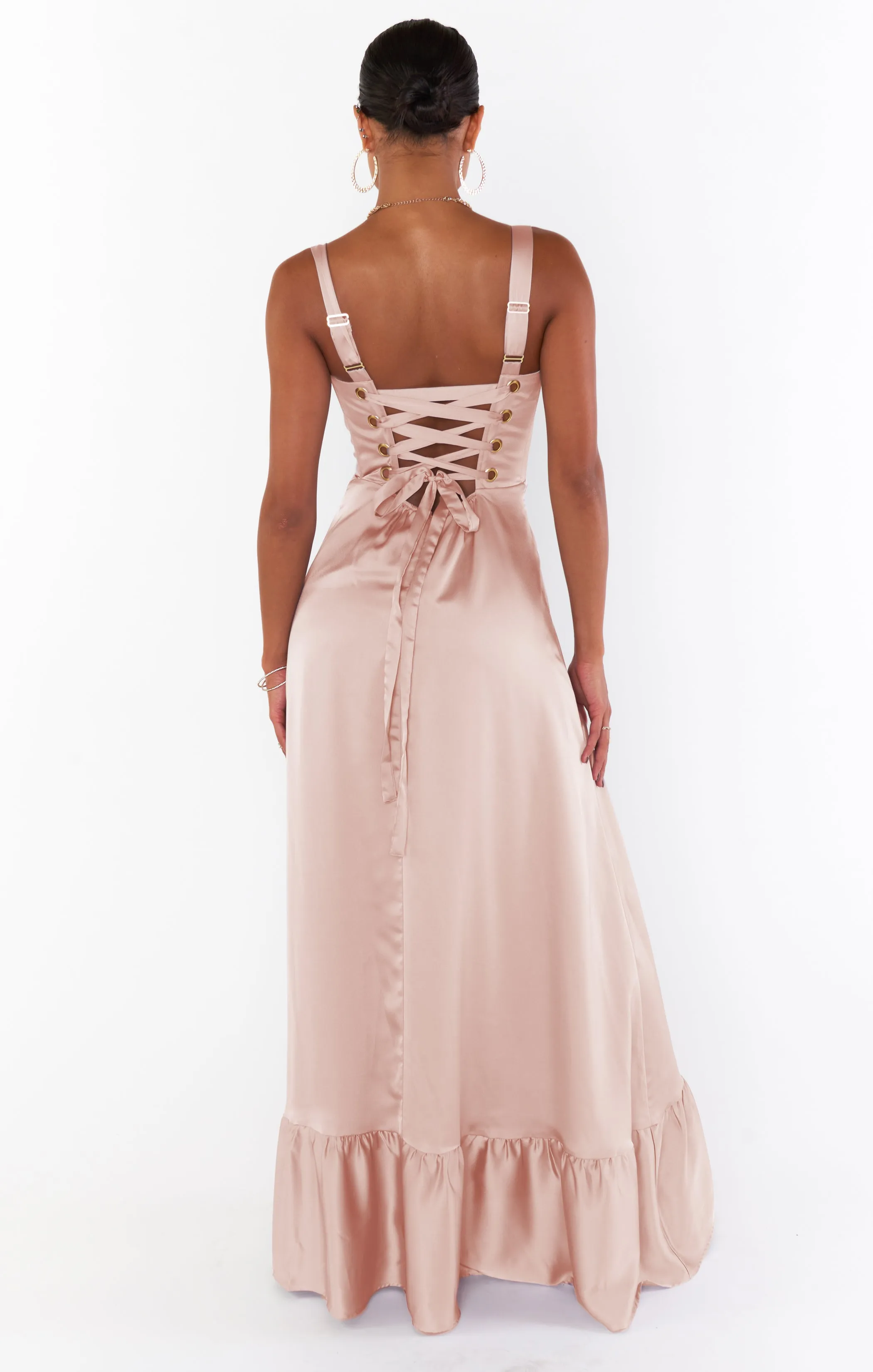 Clarissa Corset Dress ~ Rose Gold Luxe Satin