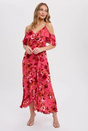 Cold Shoulder Ruffled Wrap Dress