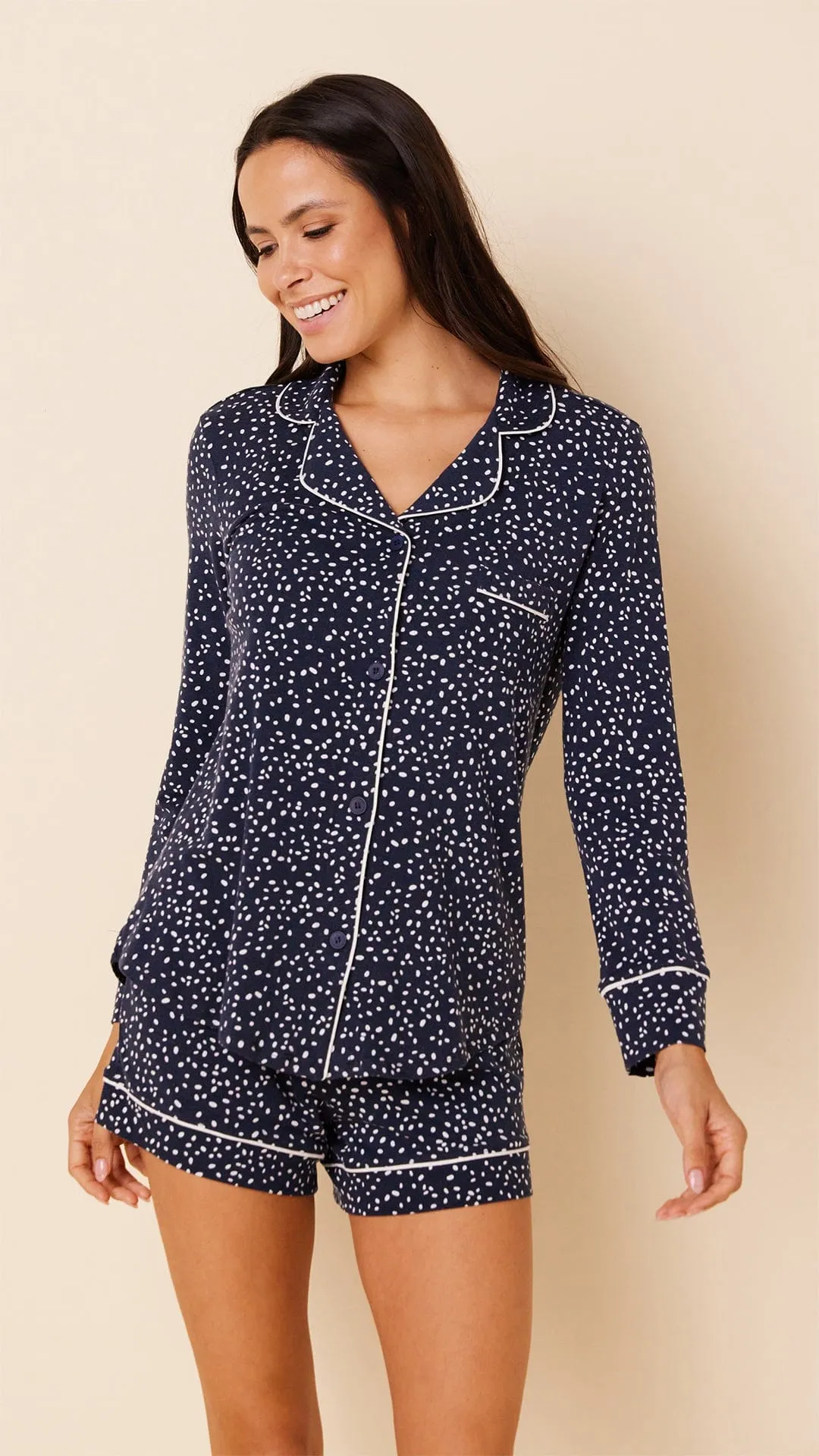 Confetti Dot Pima Knit Long-Sleeved Short Set