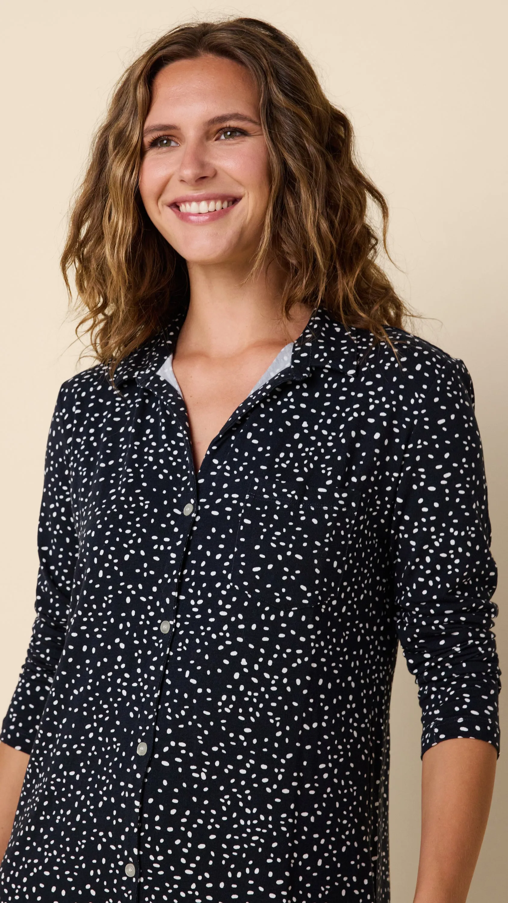 Confetti Dot Pima Knit Night Shirt - Navy