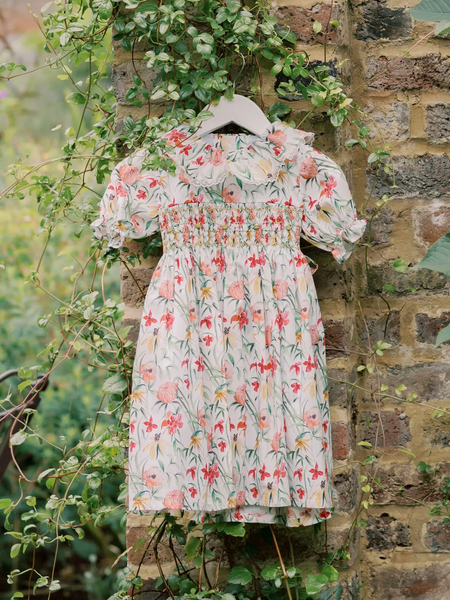 Coral Floral Milla Girl Hand-Smocked Dress