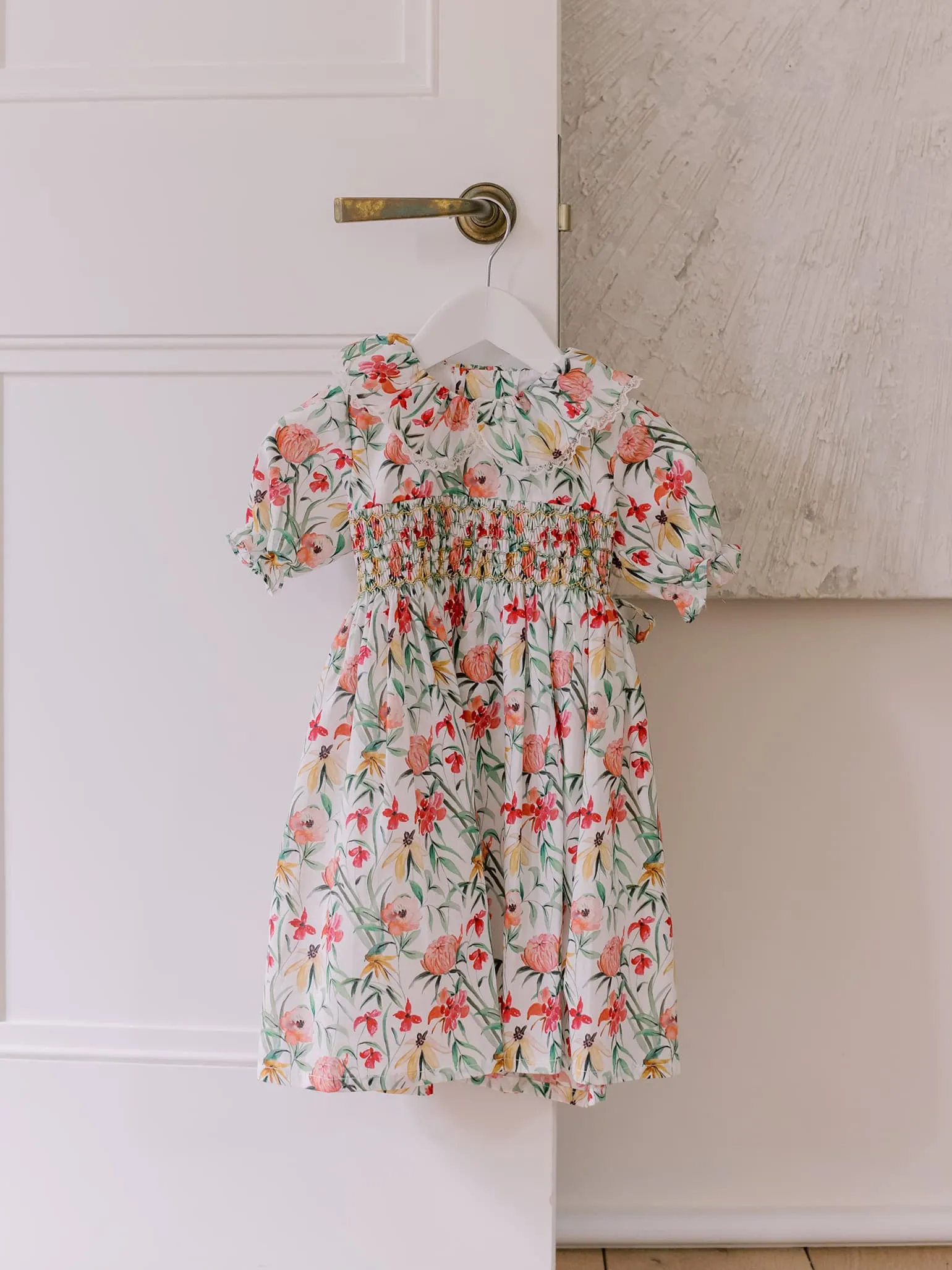 Coral Floral Milla Girl Hand-Smocked Dress