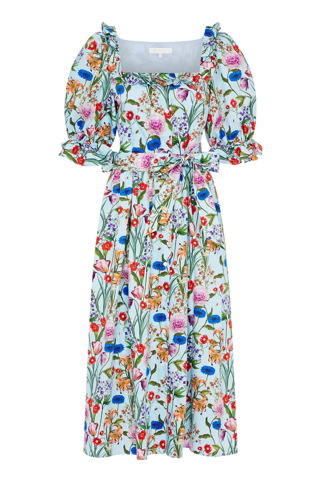 Corina Floral Cotton Midi Dress – Pale Blue