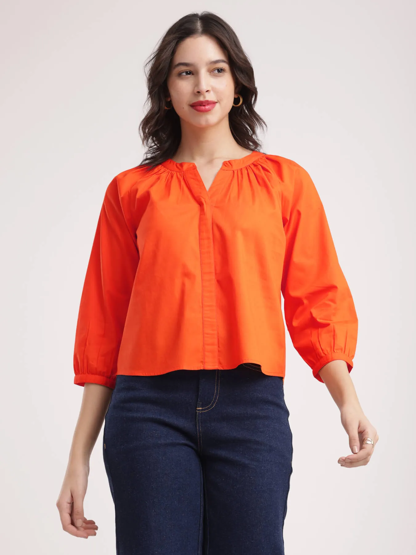 Cotton Poplin Top - Orange