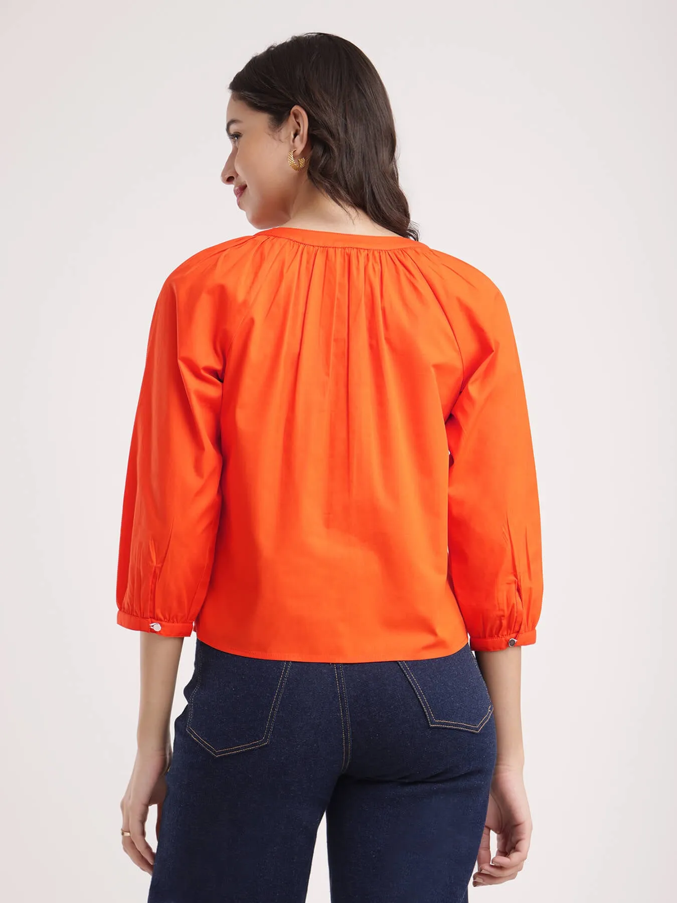 Cotton Poplin Top - Orange