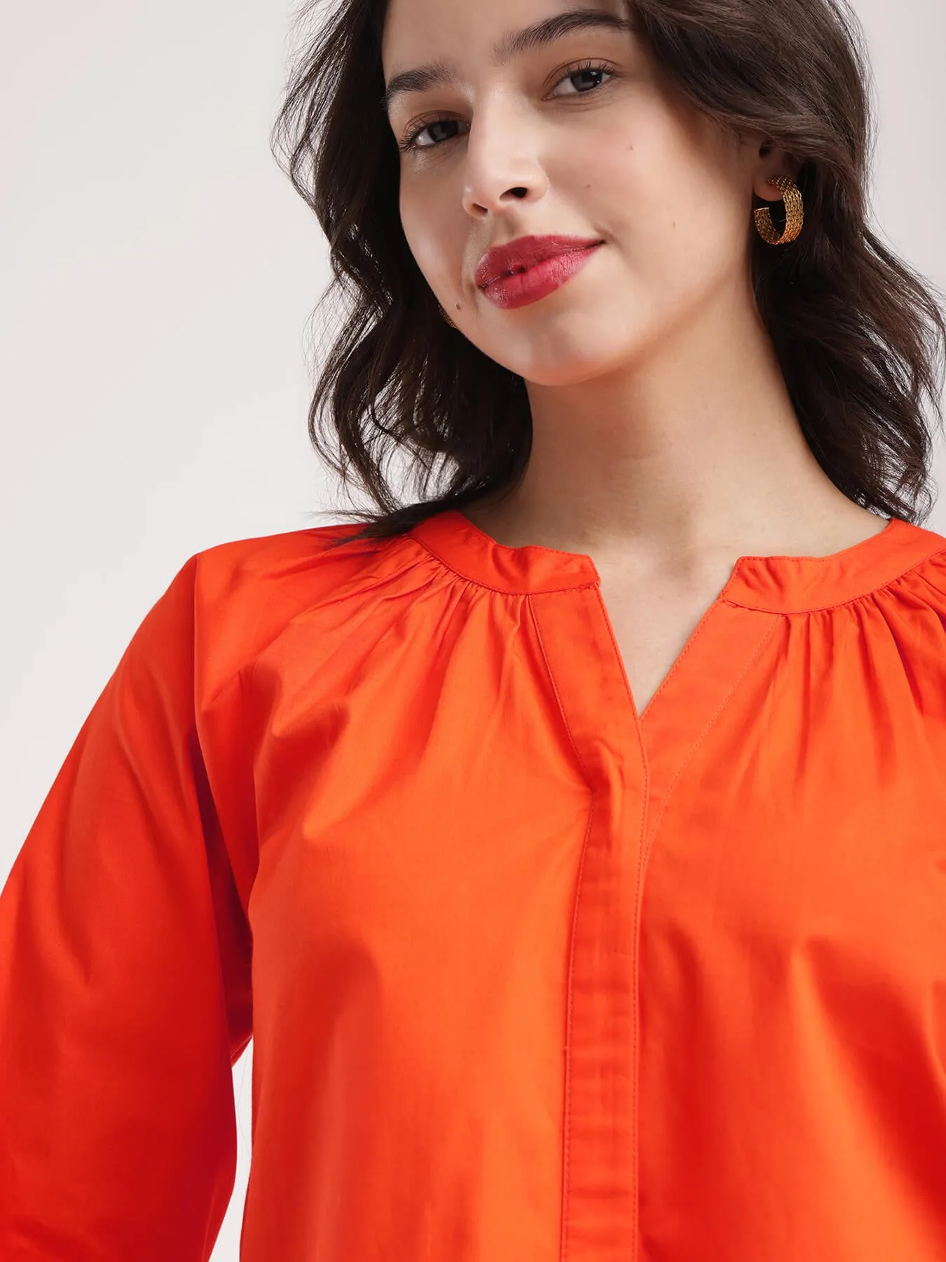 Cotton Poplin Top - Orange