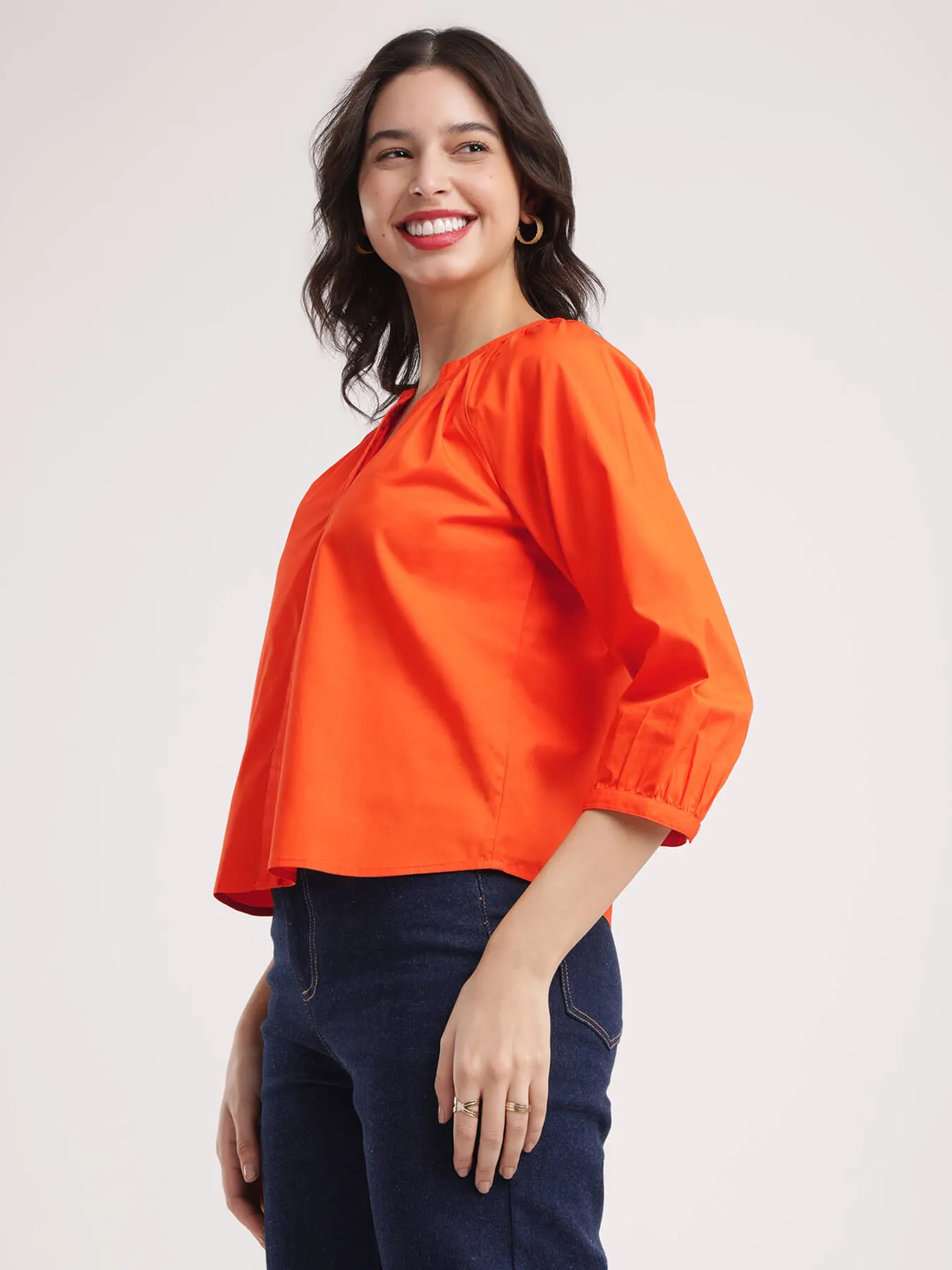 Cotton Poplin Top - Orange