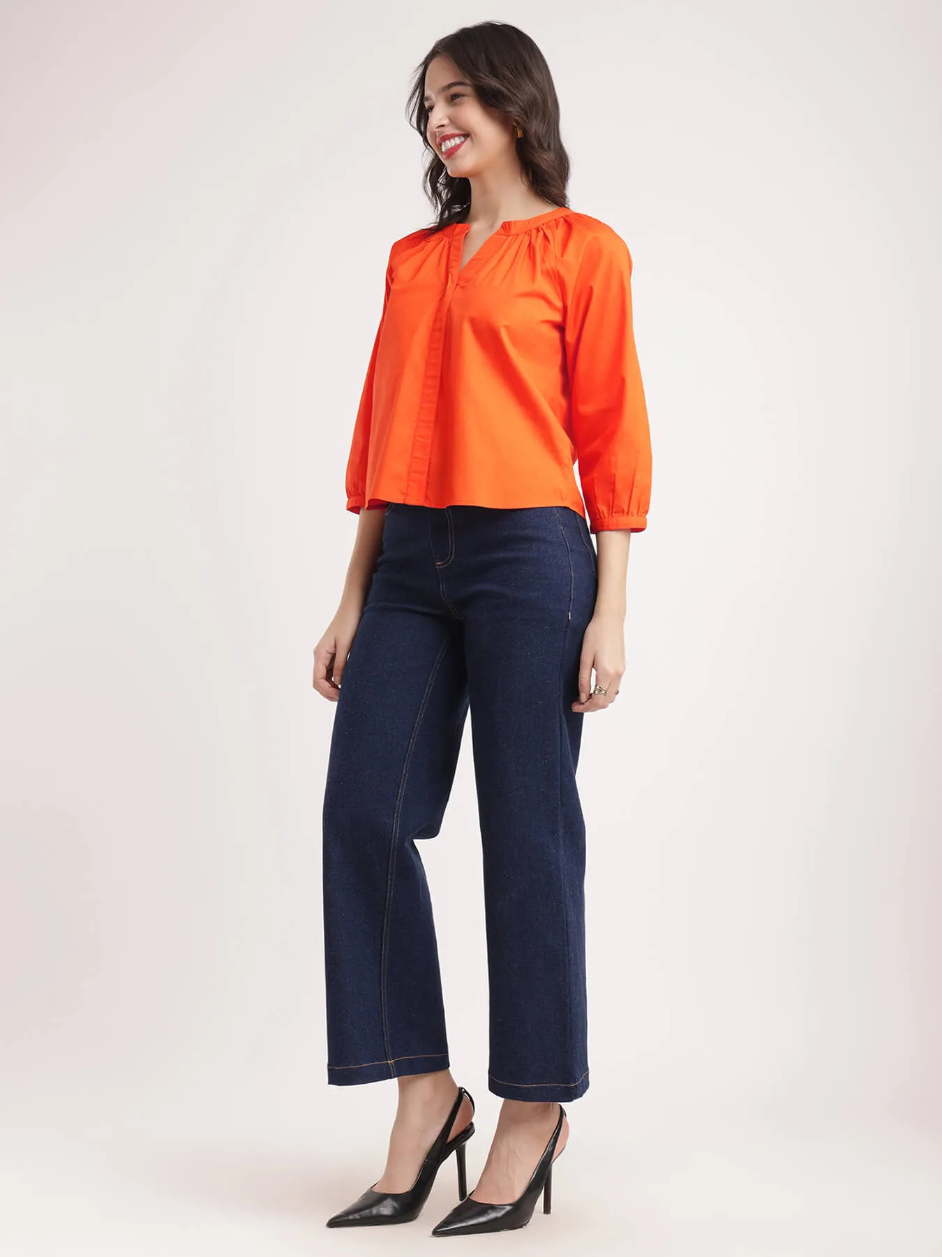 Cotton Poplin Top - Orange