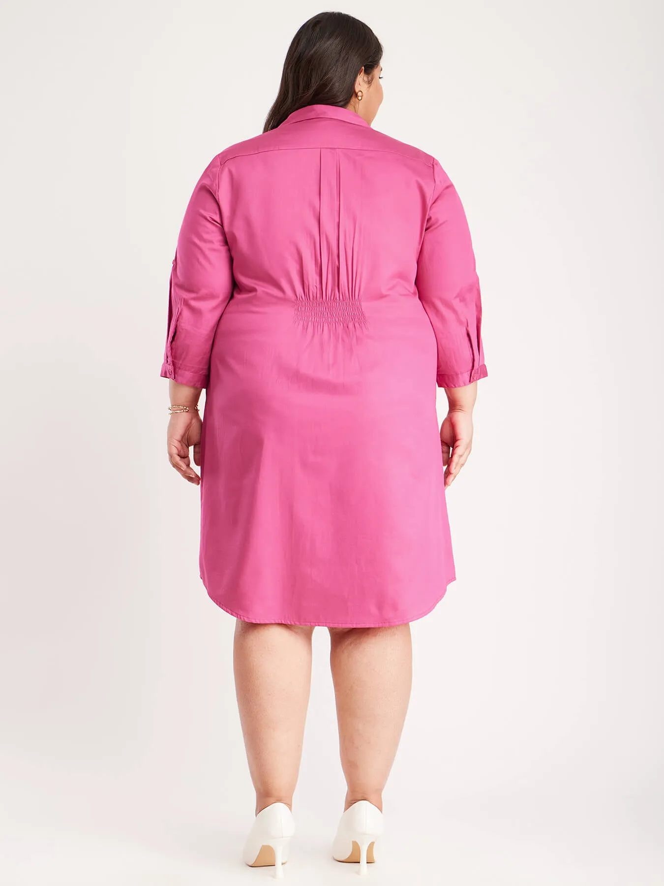 Cotton Shirt Dress - Fuchsia