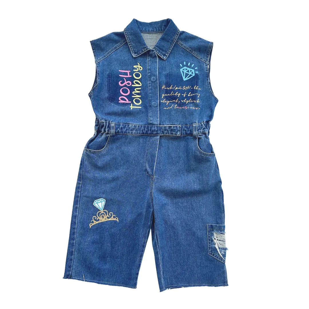 Creative Expression Sleeveless Denim Boilersuit