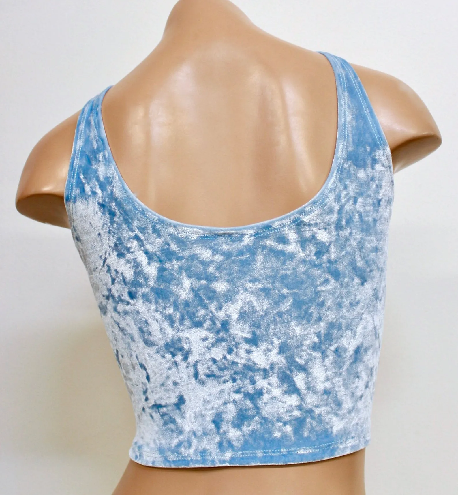 Crushed Velvet Crop Tank in Baby Blue