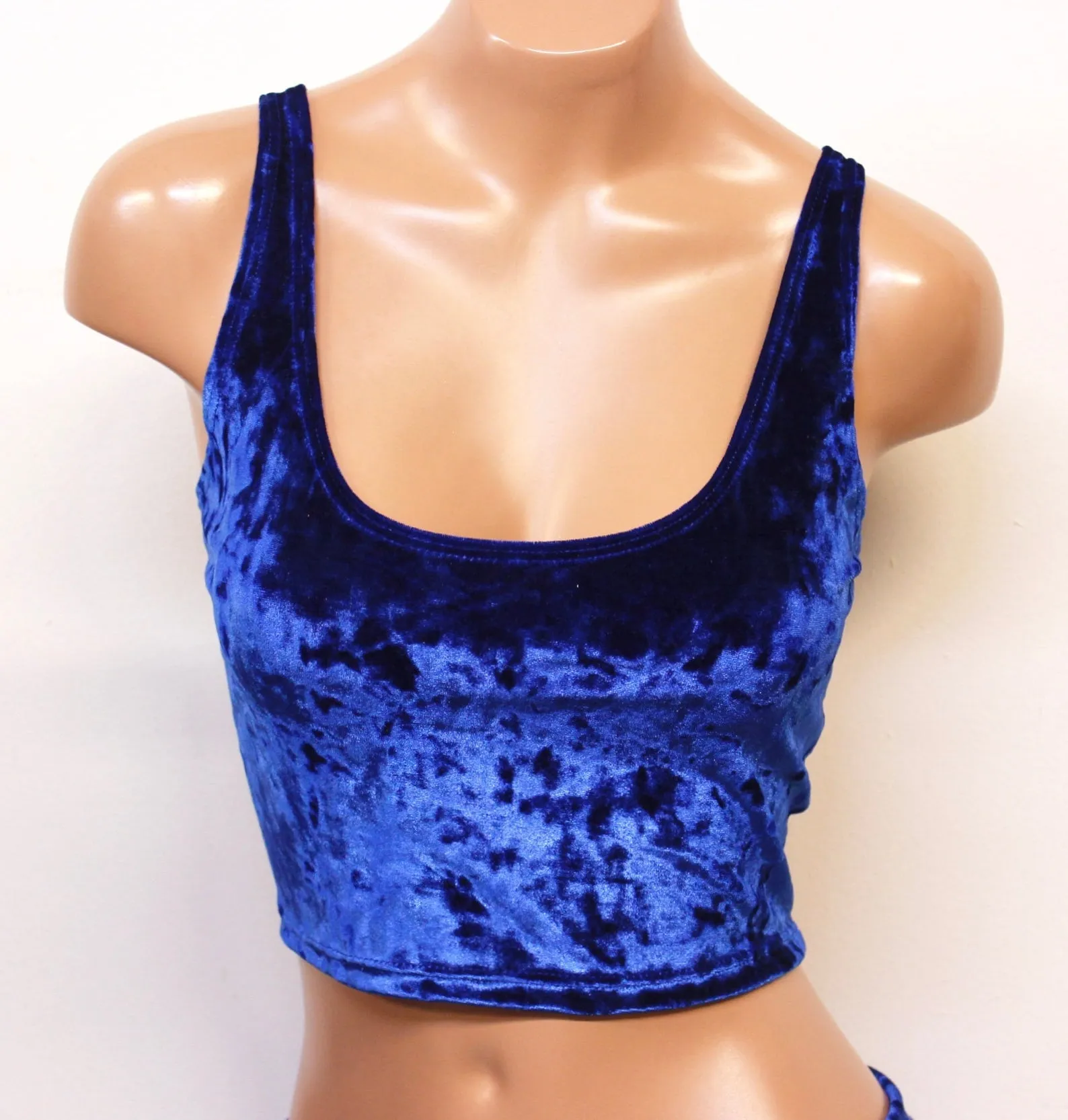 Crushed Velvet Crop Tank in Royal Blue